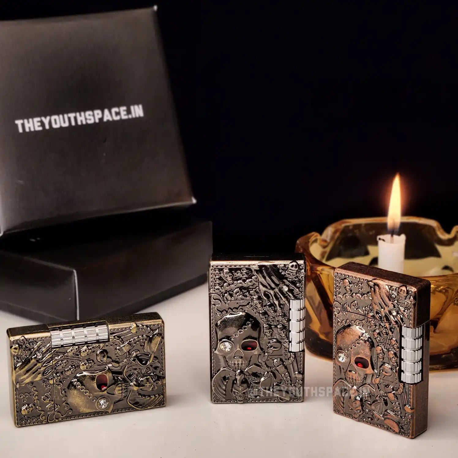 Crimson Eye Gothic Engraved Skull Lighter