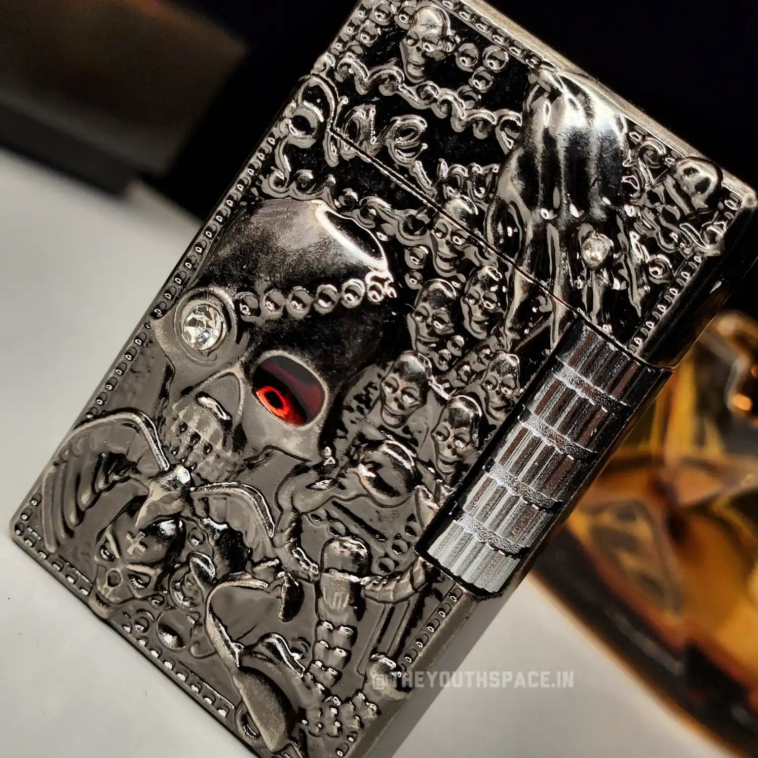 Crimson Eye Gothic Engraved Skull Lighter