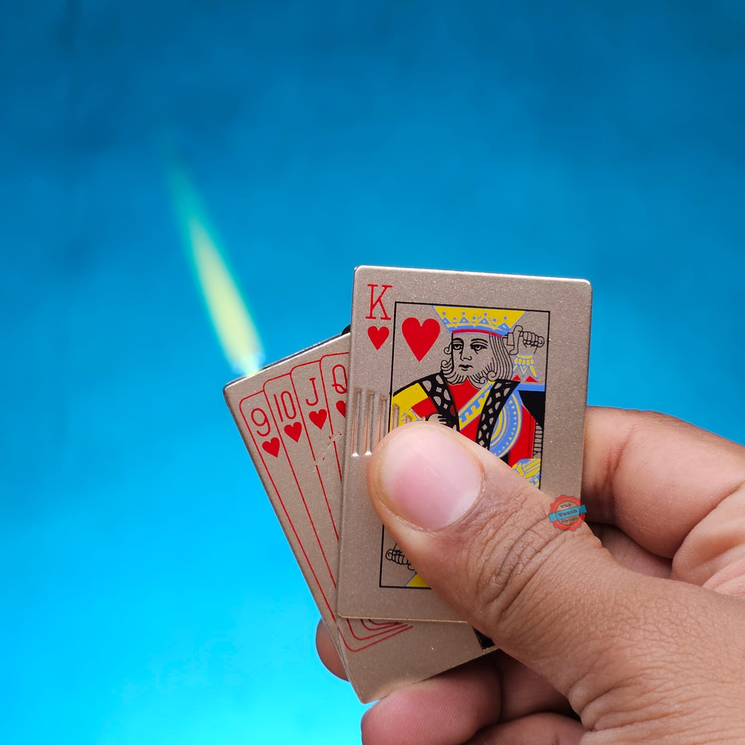 Green Flame Jet Ignition King of hearts Lighter (Metallic, Color : Golden)