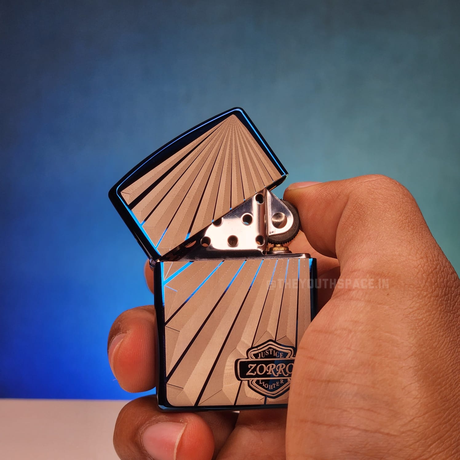 ZORRO ULTIMATE JUSTICE BRASS METALLIC BLUE COLOR LIGHTER 21HK