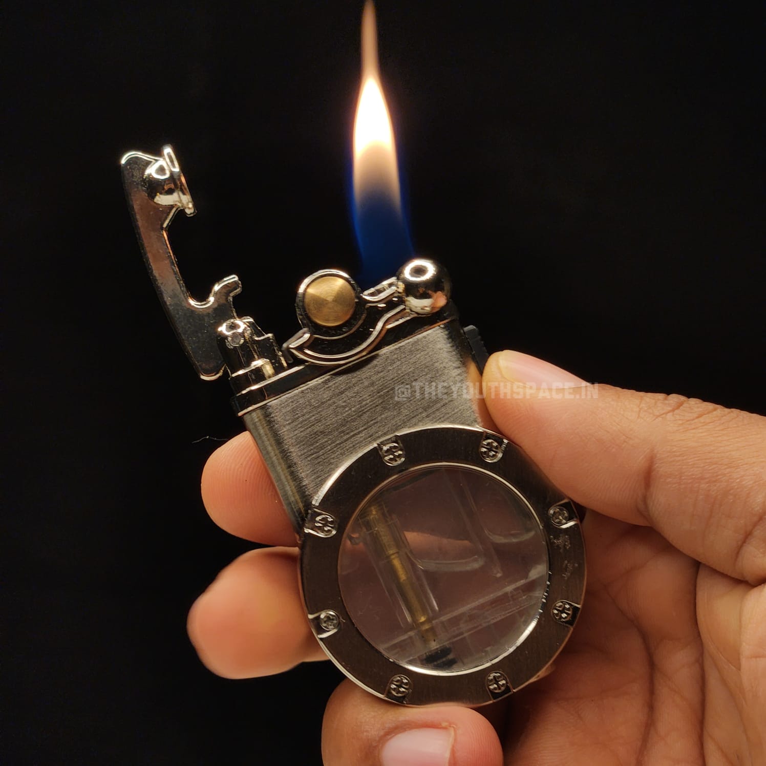 Vintage Style Dual Mode Visible Fuel Tank Lighter (Metallic)