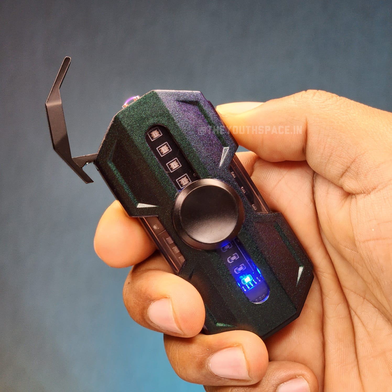 Premium Hexa Shaped Spinner Lighter with LED Lights (Metallic)