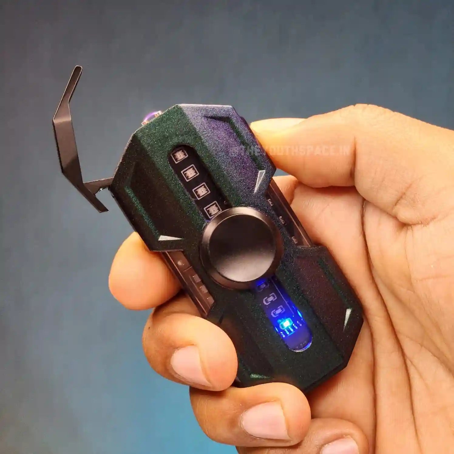 Premium Hexa Shaped Spinner Lighter with LED Lights (Metallic)
