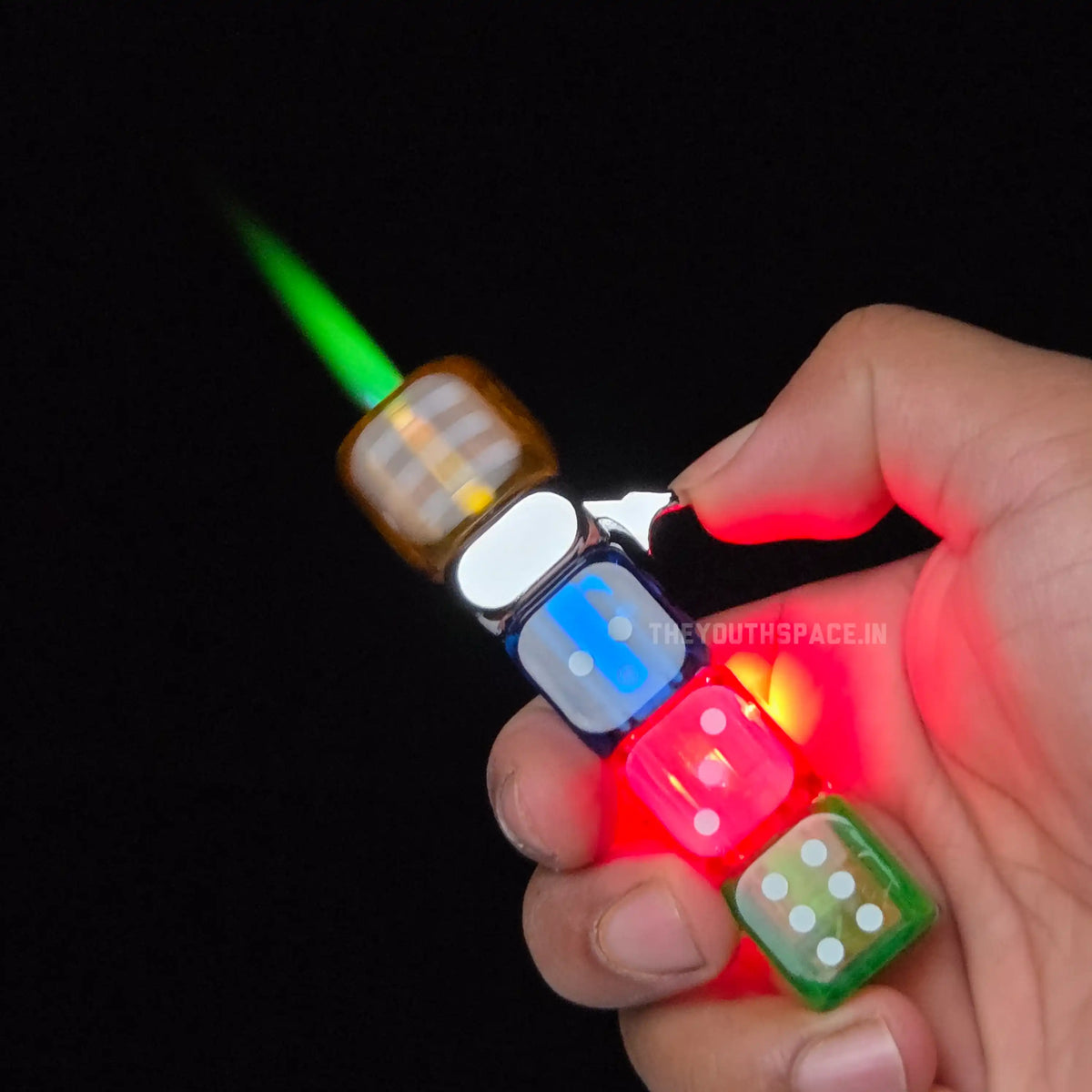 Glowing Dice Spinner Green Flame Jet Lighter