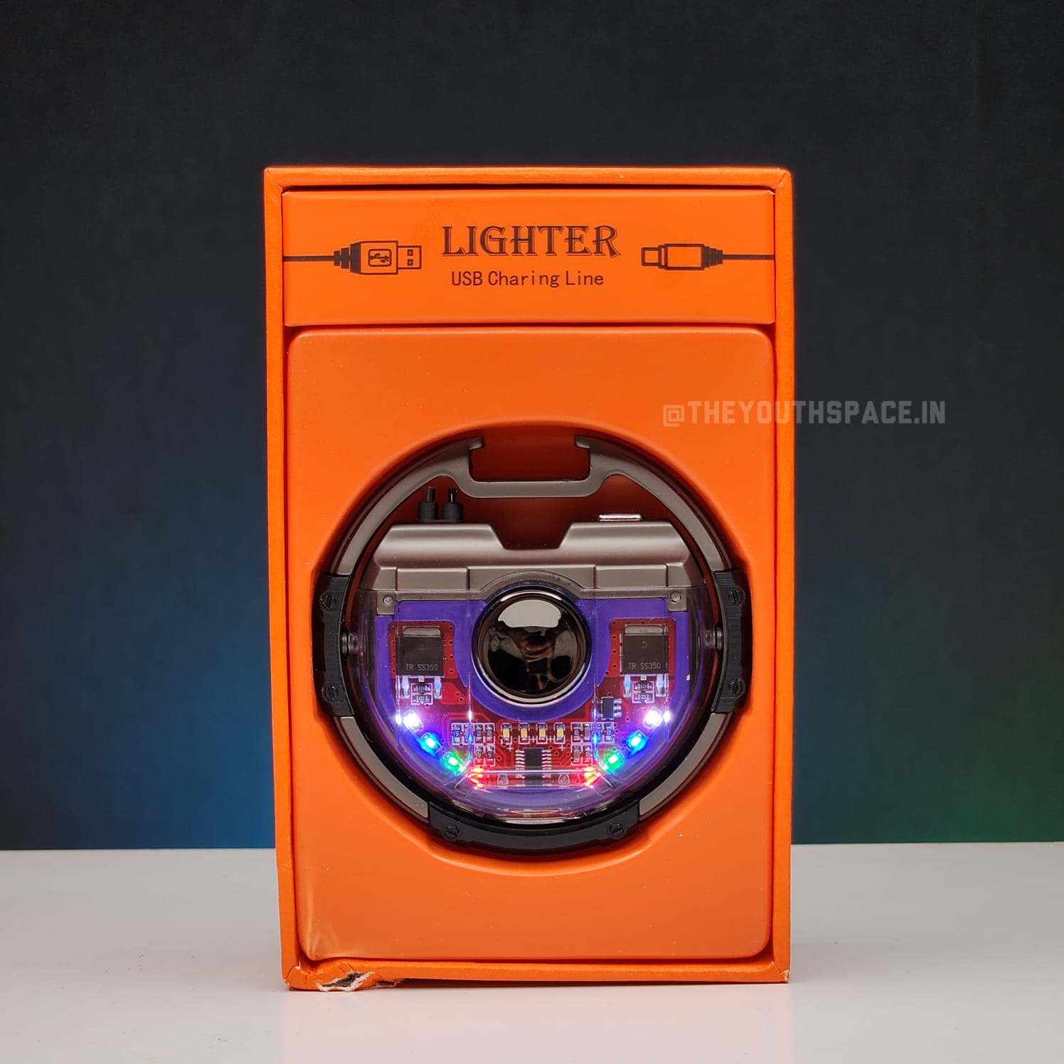 Premium Disc Shaped Spinner Lighter with LED Lights (Metallic)