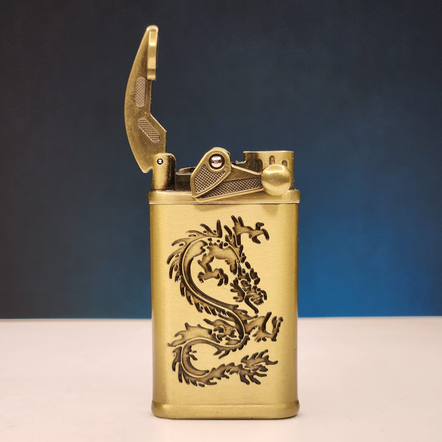 Dragon Engraved Golden Jet Flame Lighter