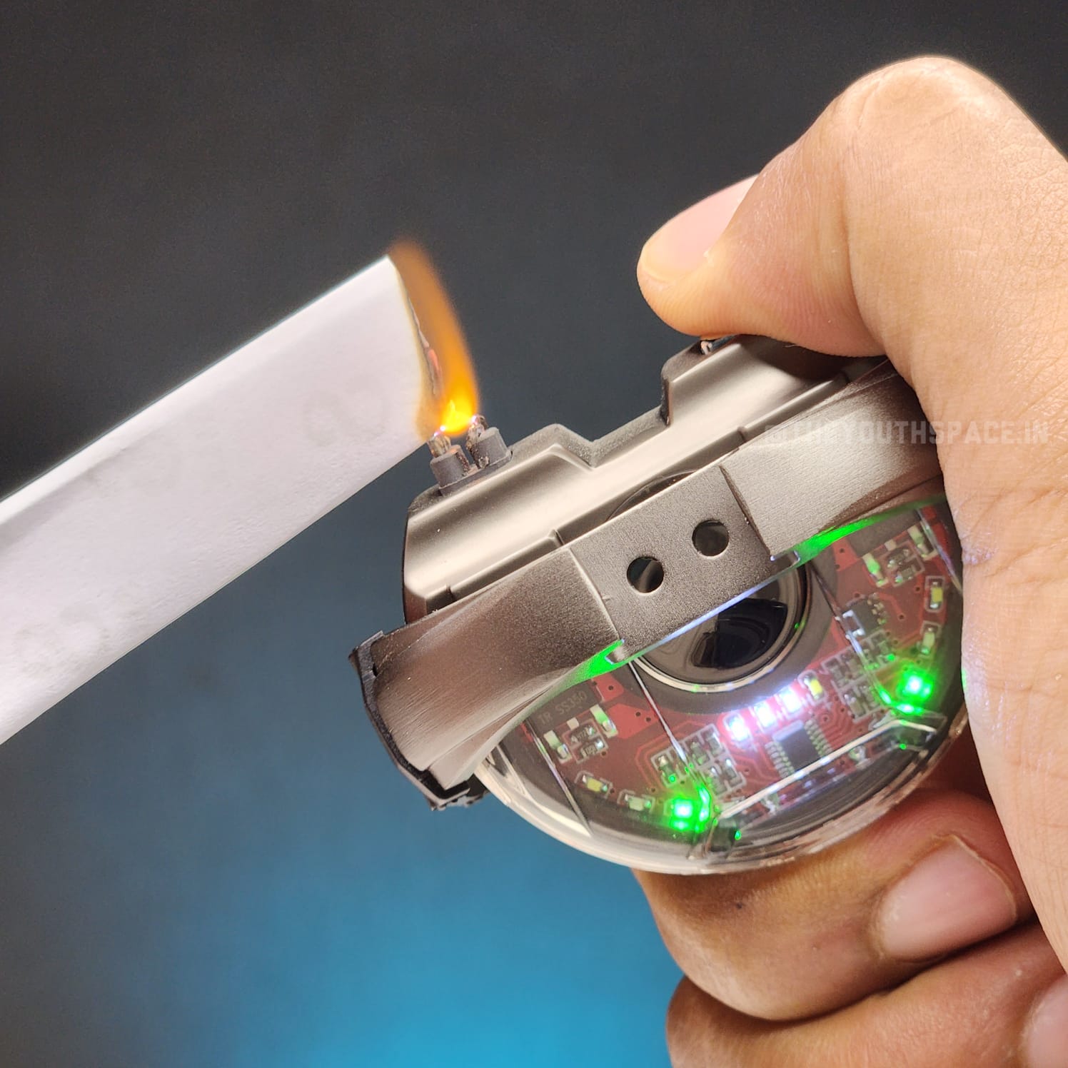 Premium Disc Shaped Spinner Lighter with LED Lights (Metallic)