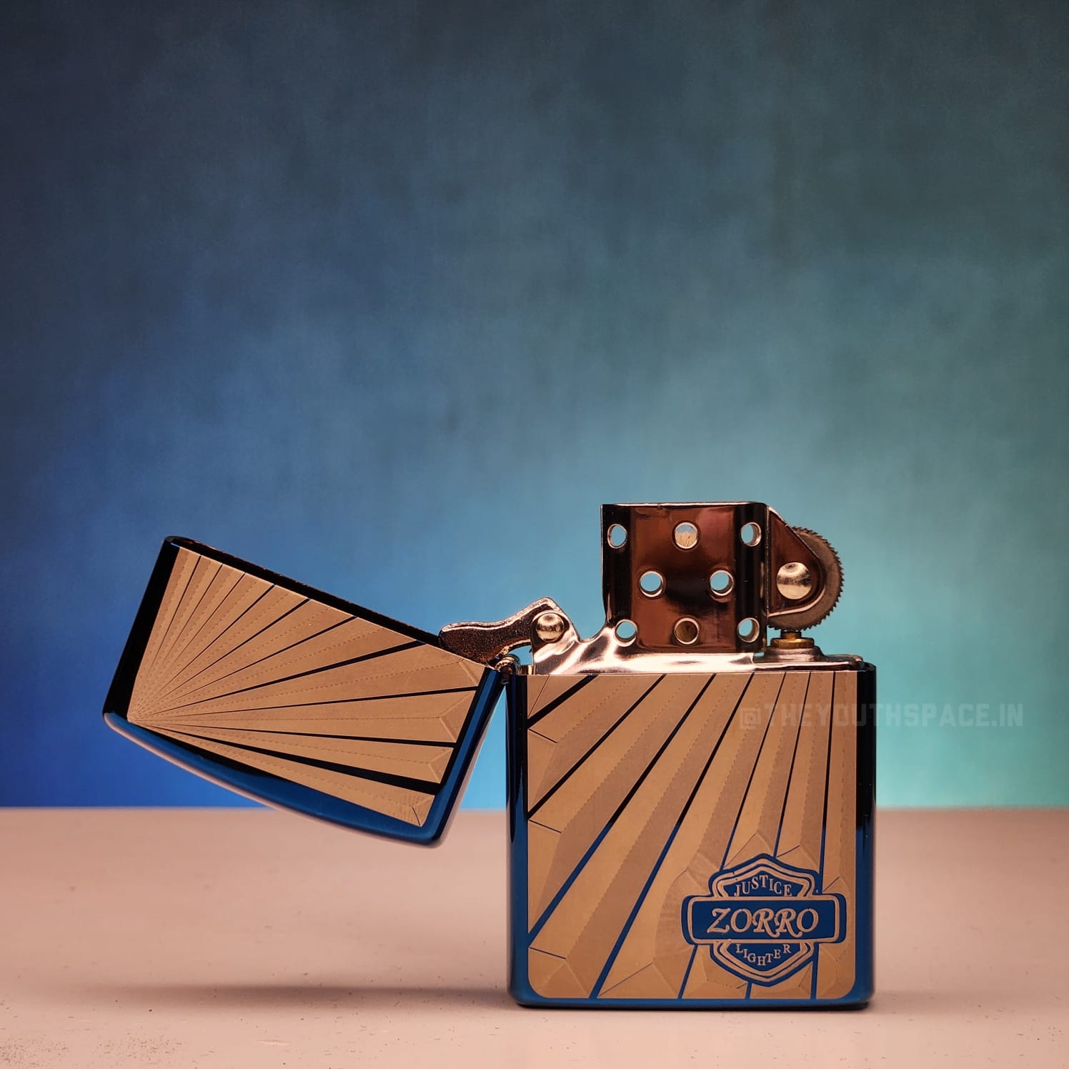 ZORRO ULTIMATE JUSTICE BRASS METALLIC BLUE COLOR LIGHTER 21HK