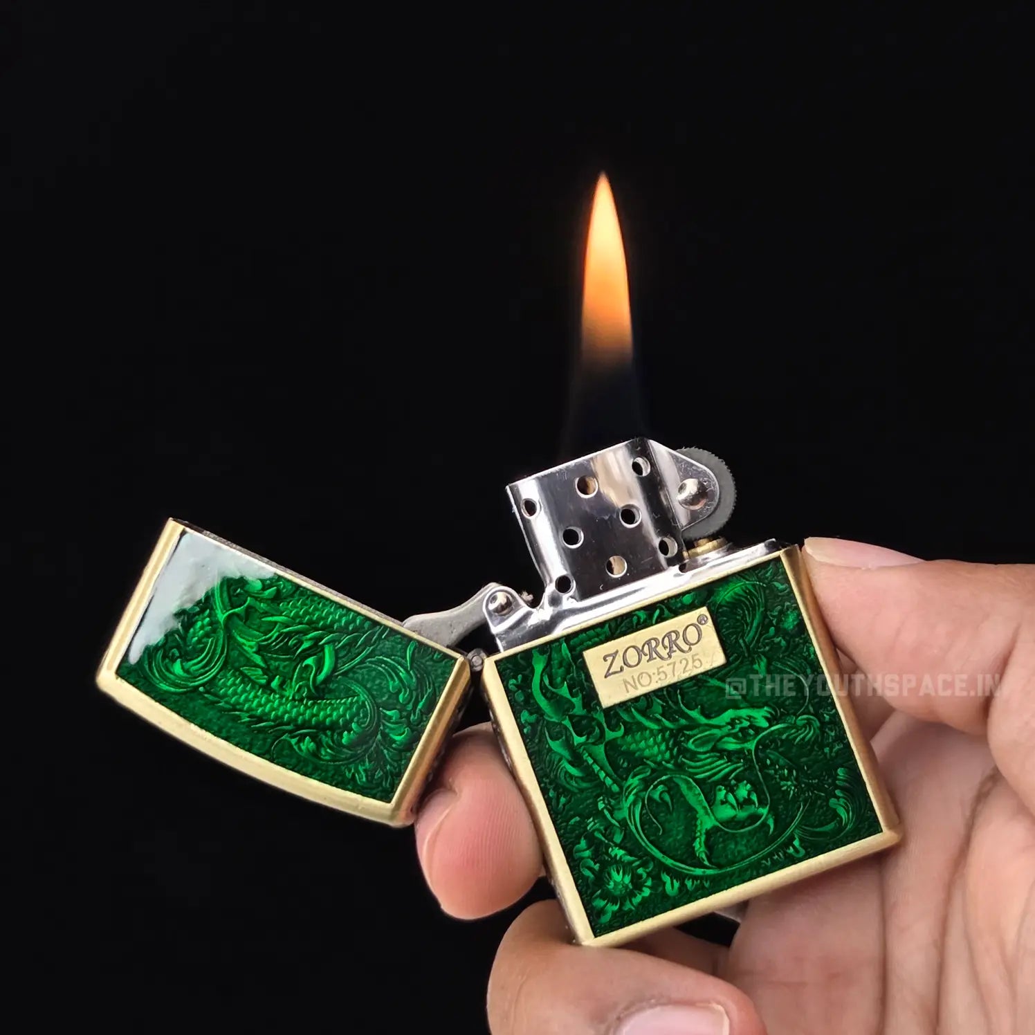 Zorro ZK33 Divine Dragon Series Translucent Green/Blue Metal Windproof Kerosene Lighter