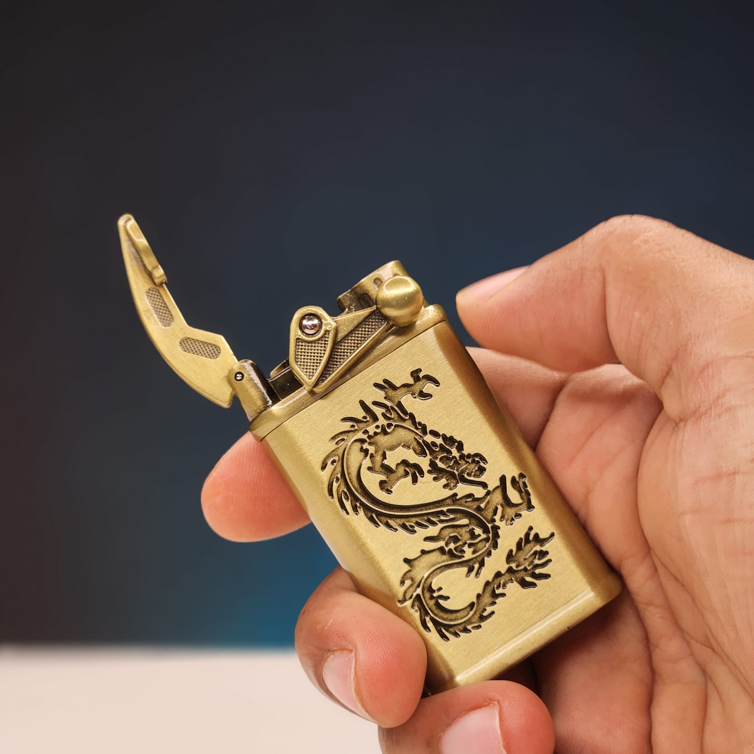 Dragon Engraved Golden Jet Flame Lighter