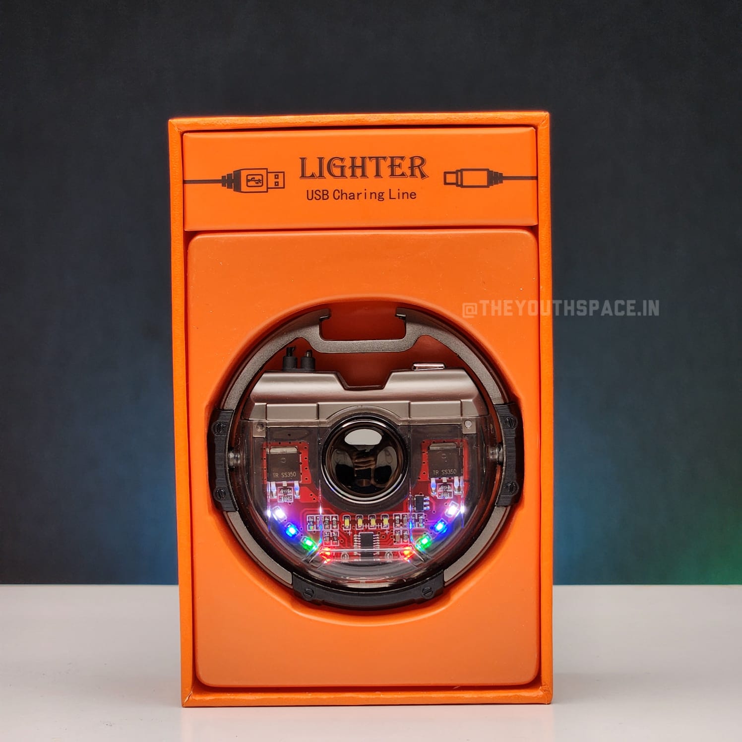 Premium Disc Shaped Spinner Lighter with LED Lights (Metallic)