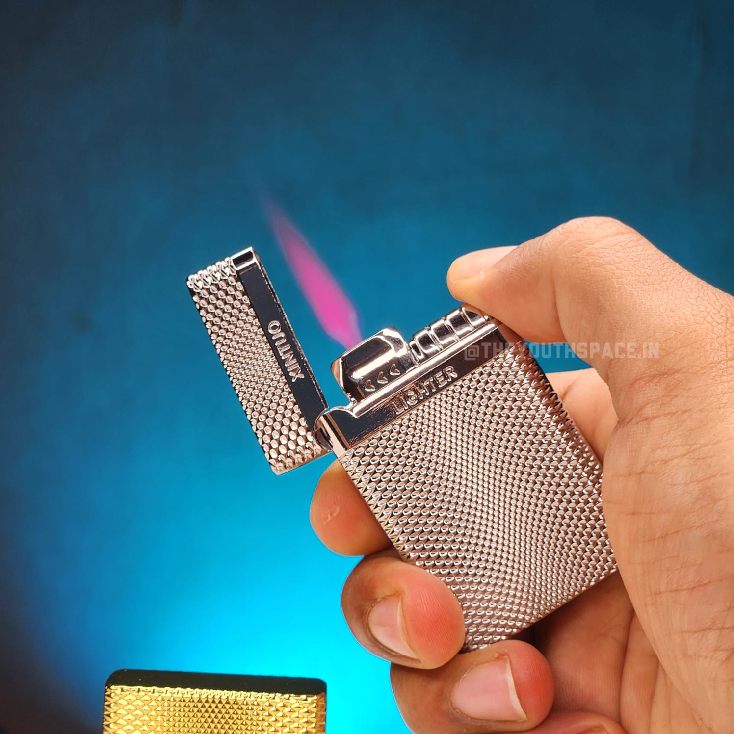 Block Textured Red Flame Jet Lighter