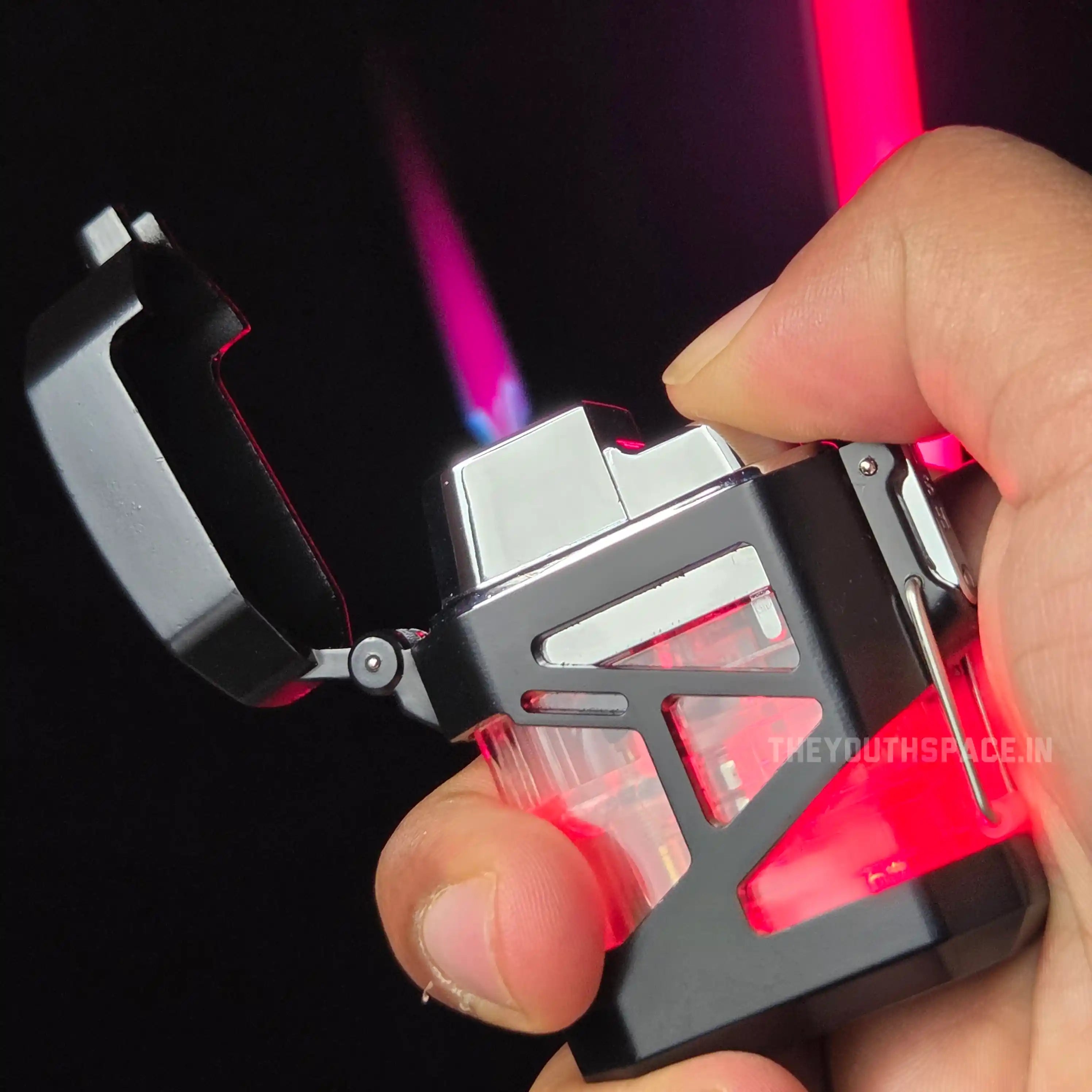 Cyberpunk Clear Tank Red Flame Jet Lighter