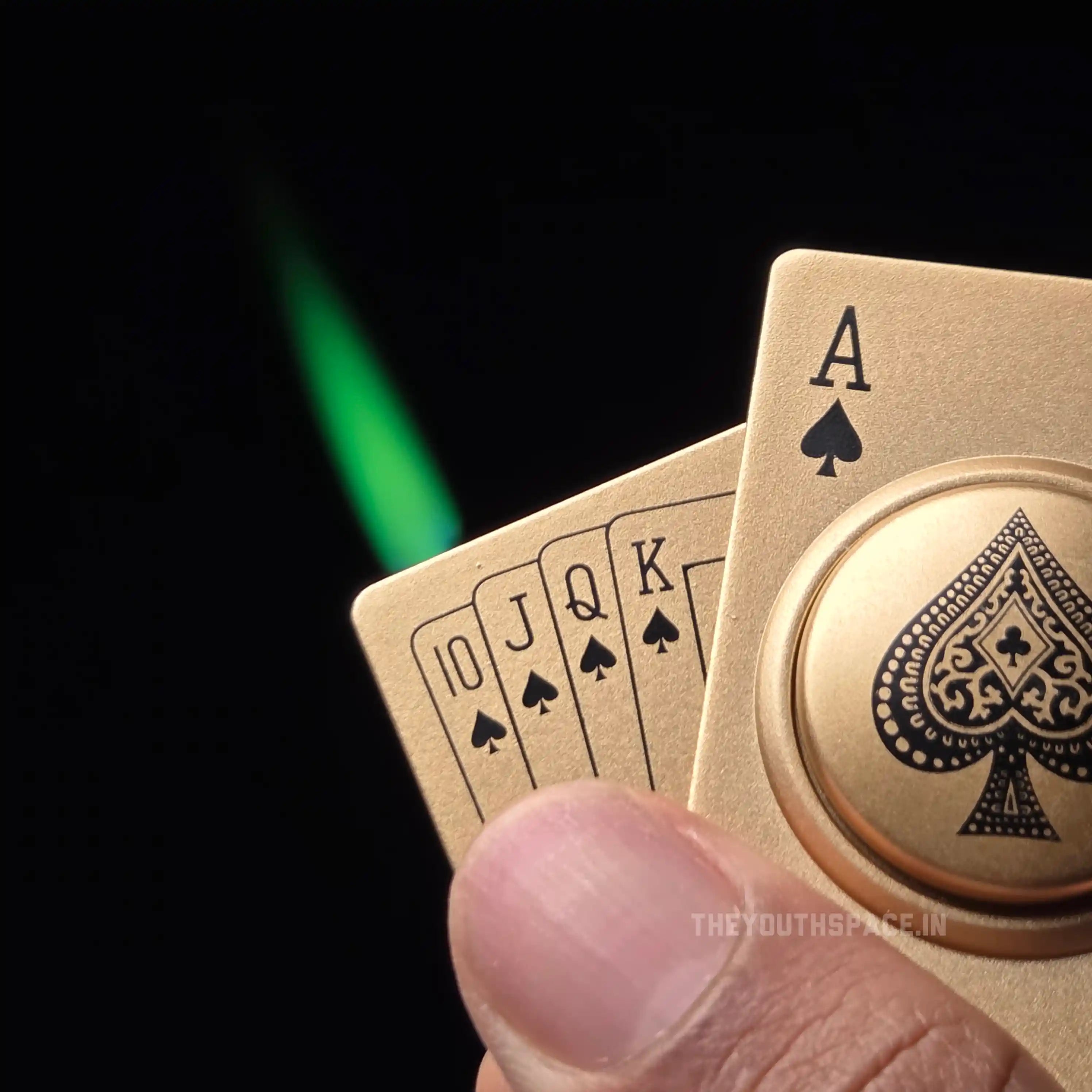 Ace of Spades Spinner Green Flame Jet Lighter