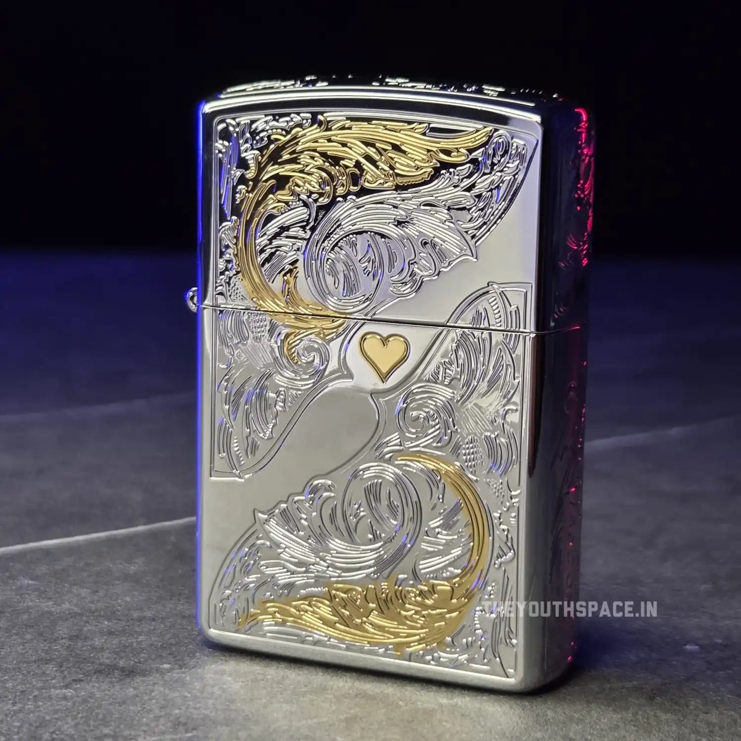 ZORRO ULTIMATE JUSTICE BRASS ACANTHUS LEAF AND HEART ENGRAVED LIGHTER 24HK