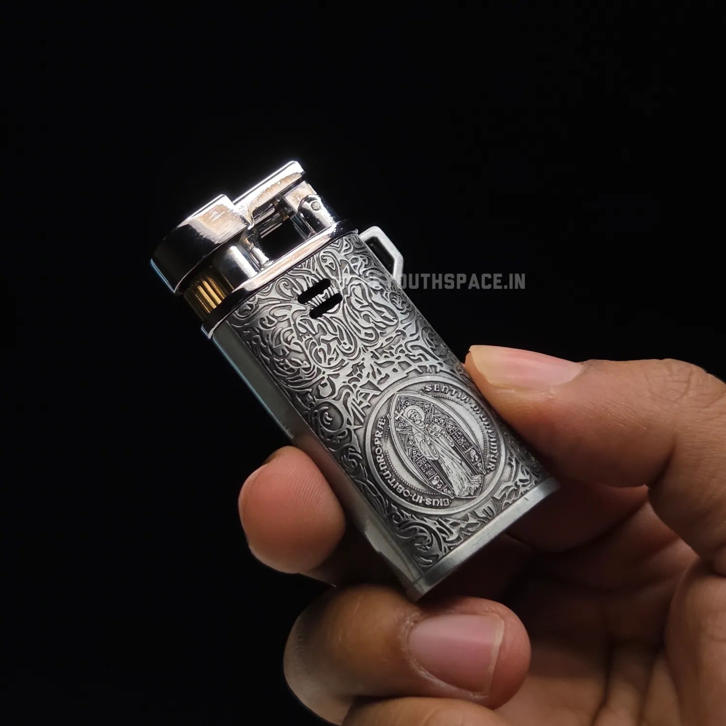 Saint Benedict Engraved Lighter