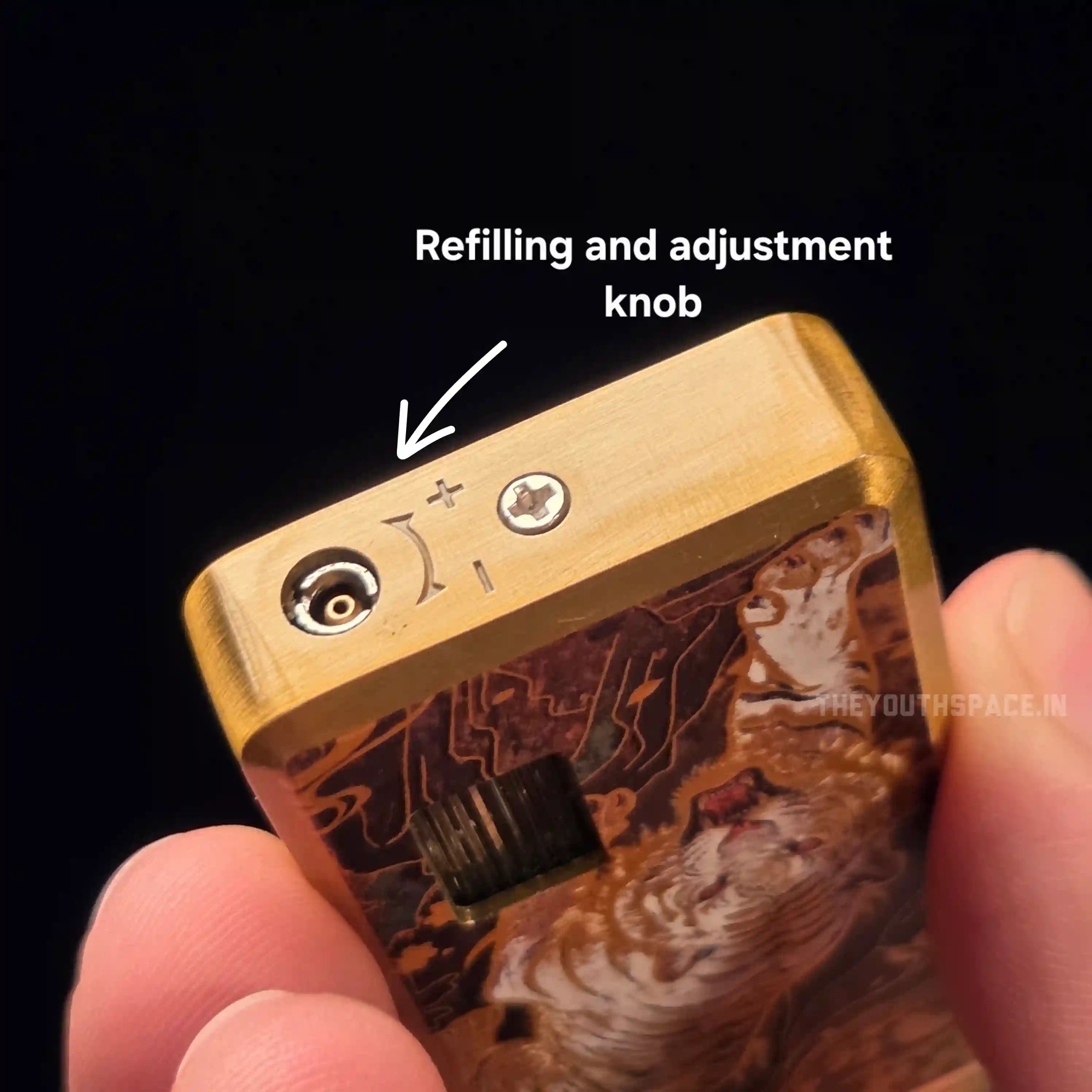 Gold Toned Relief Printed Dragon Red Flame Jet Lighter