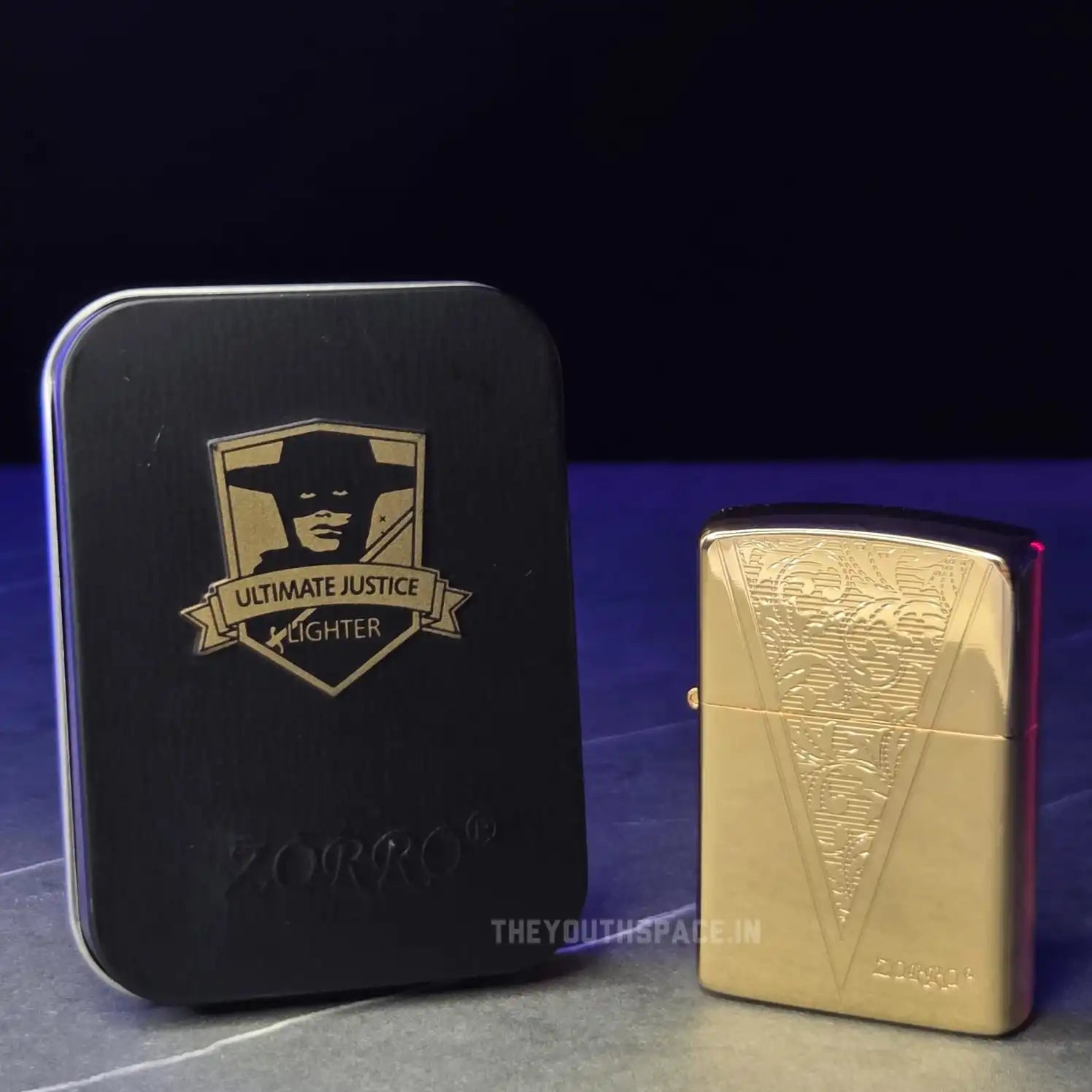 ZORRO ULTIMATE JUSTICE BRASS GOLDEN ENGRAVED LIGHTER 22HK