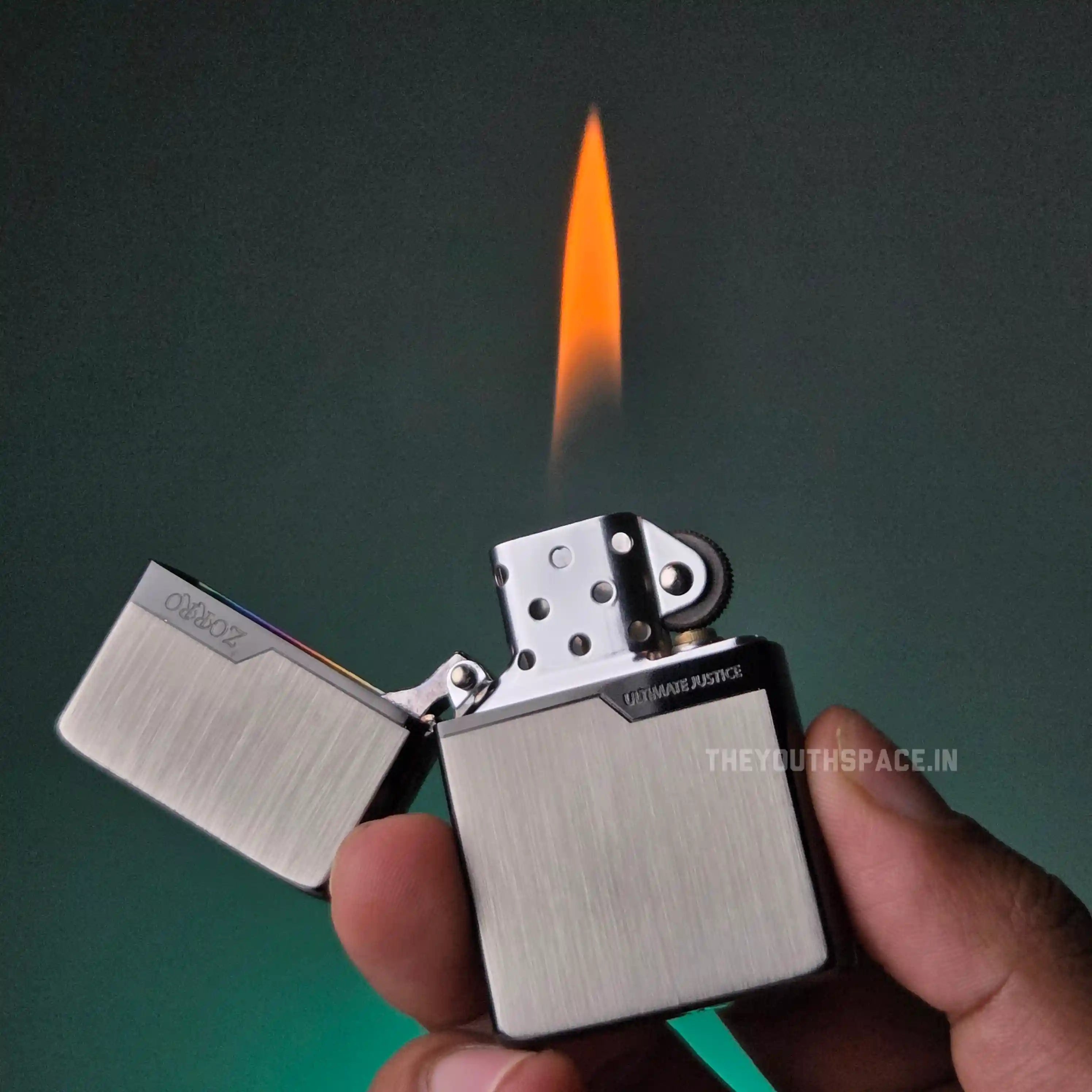 ZORRO ULTIMATE JUSTICE BRASS MATTE GREY LIGHTER 22HK