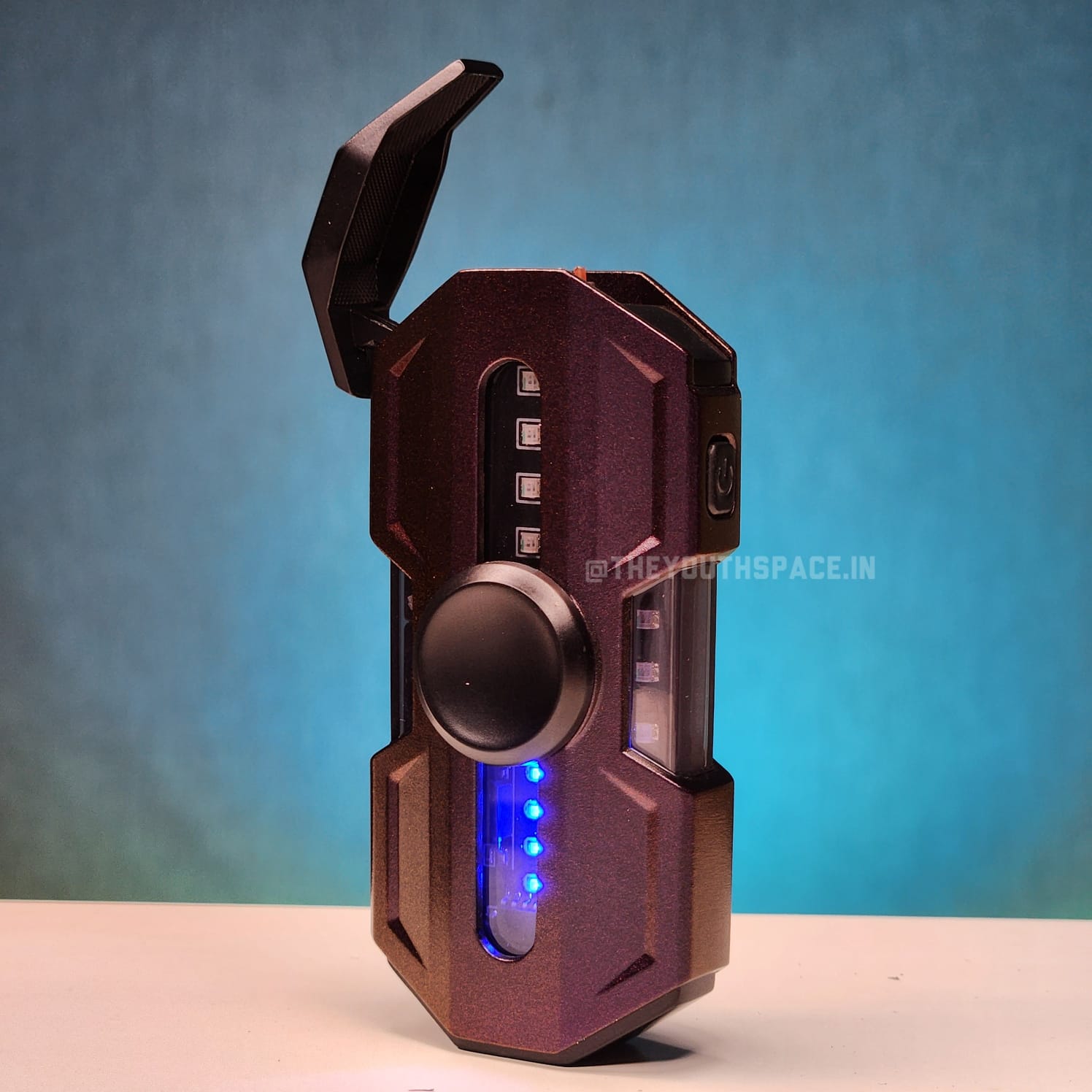 Premium Hexa Shaped Spinner Lighter with LED Lights (Metallic)