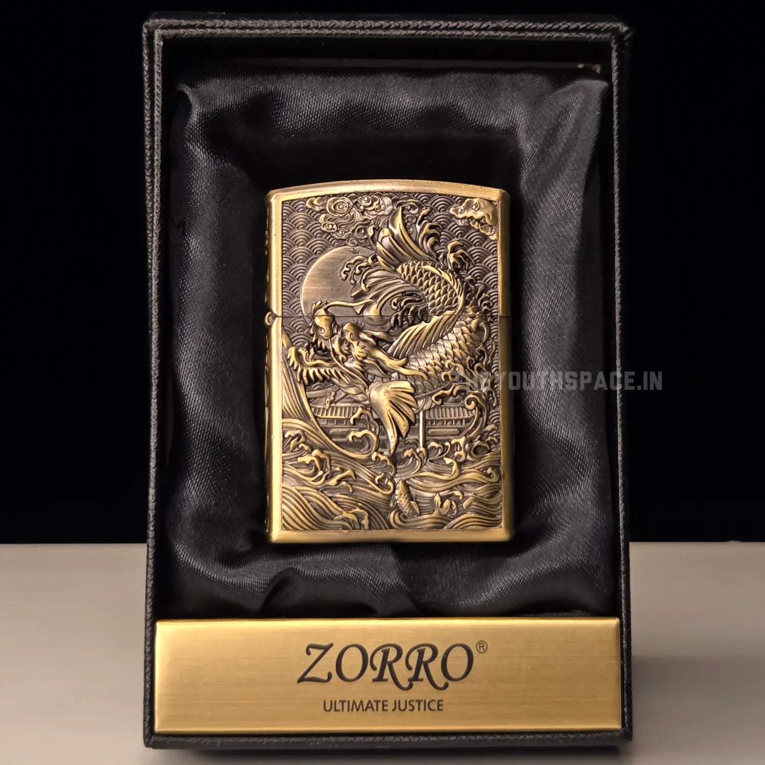 Zorro Ultimate Justice Brass 3D Carved Heavy Armor Drangon and Fish Lighter