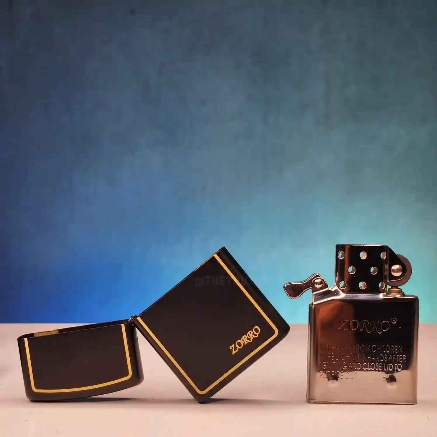 ZORRO ULTIMATE JUSTICE BRASS BLACK WITH GOLD BORDER LIGHTER 23HK
