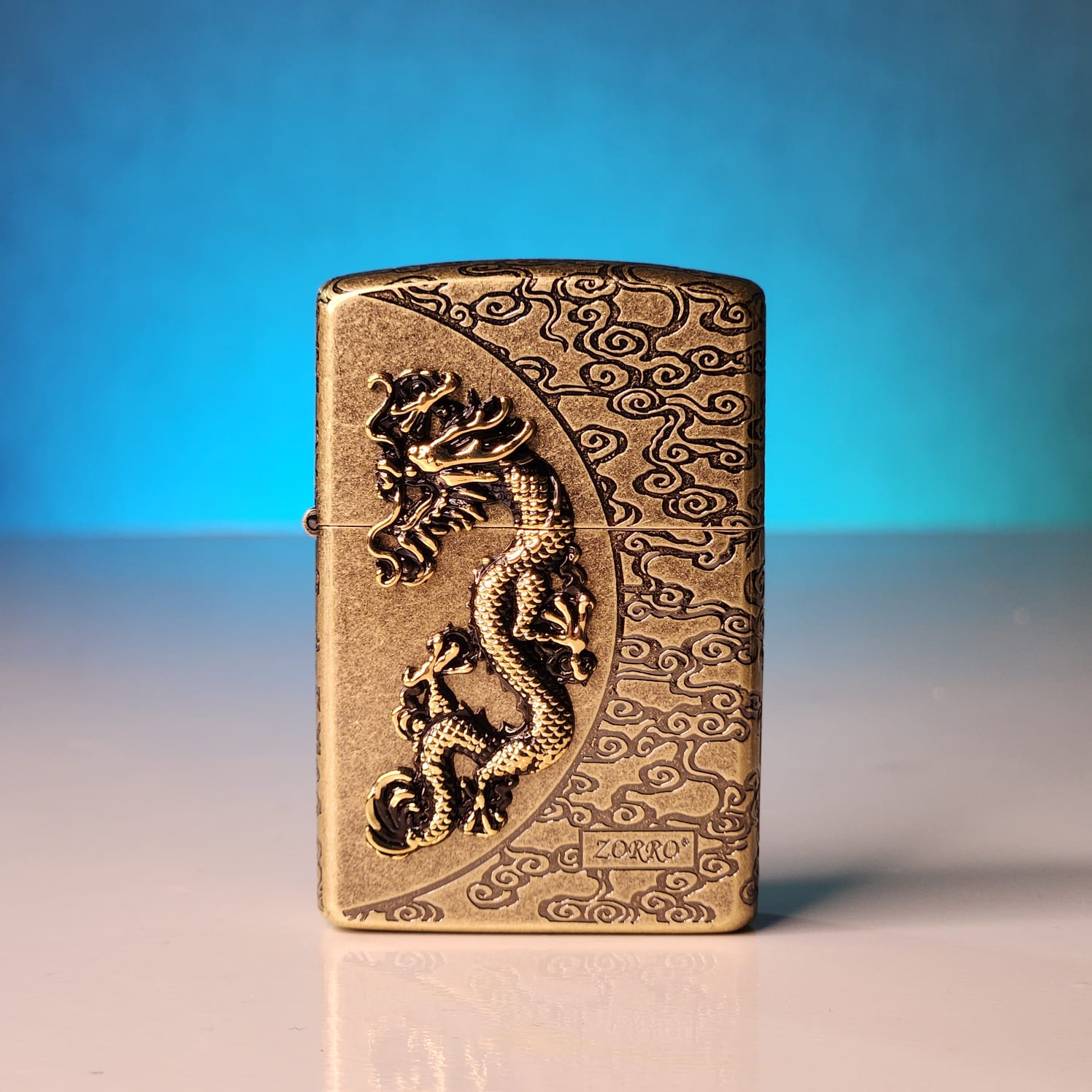 ZORRO ULTIMATE JUSTICE BRASS ANTIQUE DRAGON EMBOSSED LIGHTER 24 HK