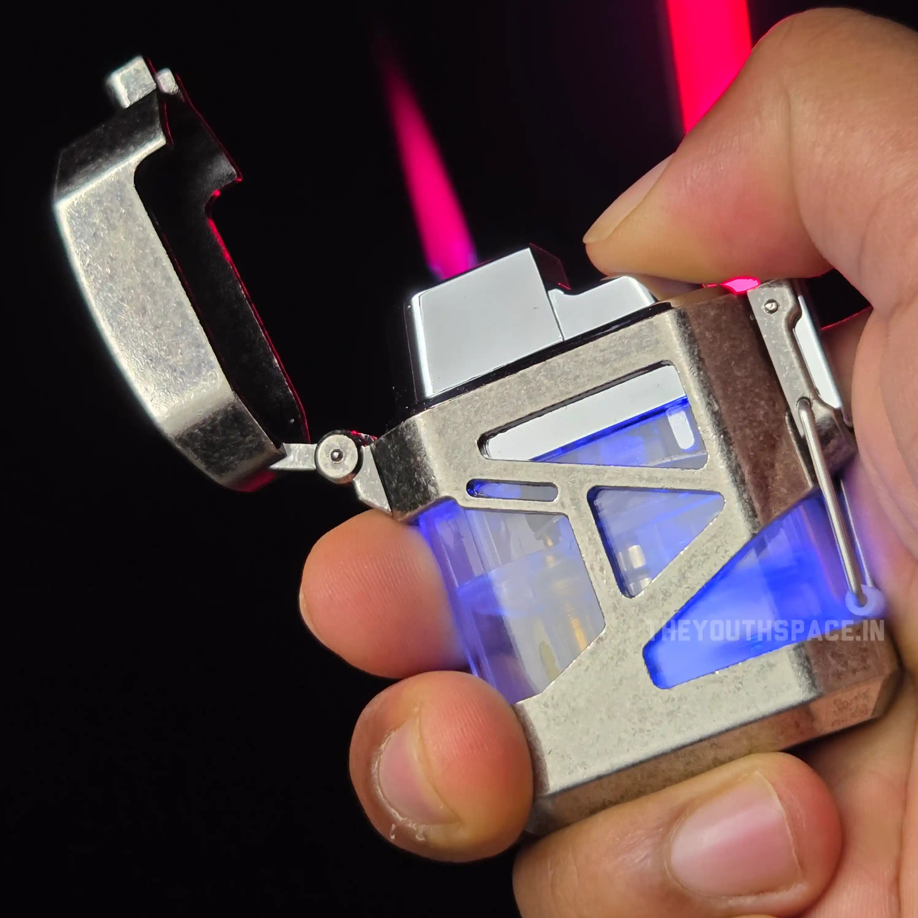 Cyberpunk Clear Tank Red Flame Jet Lighter