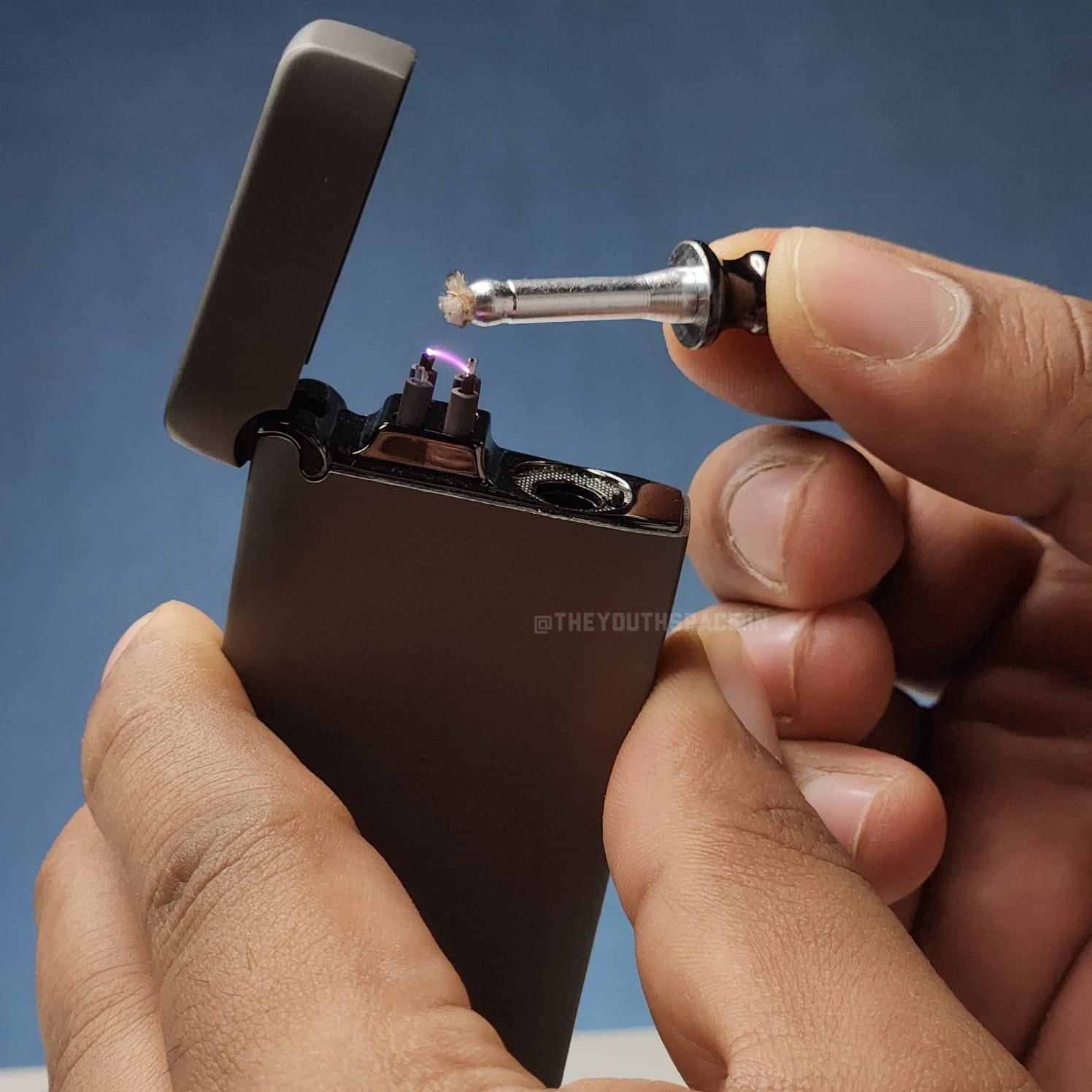 Electric Double Arc Metallic Lighter with Flame stick