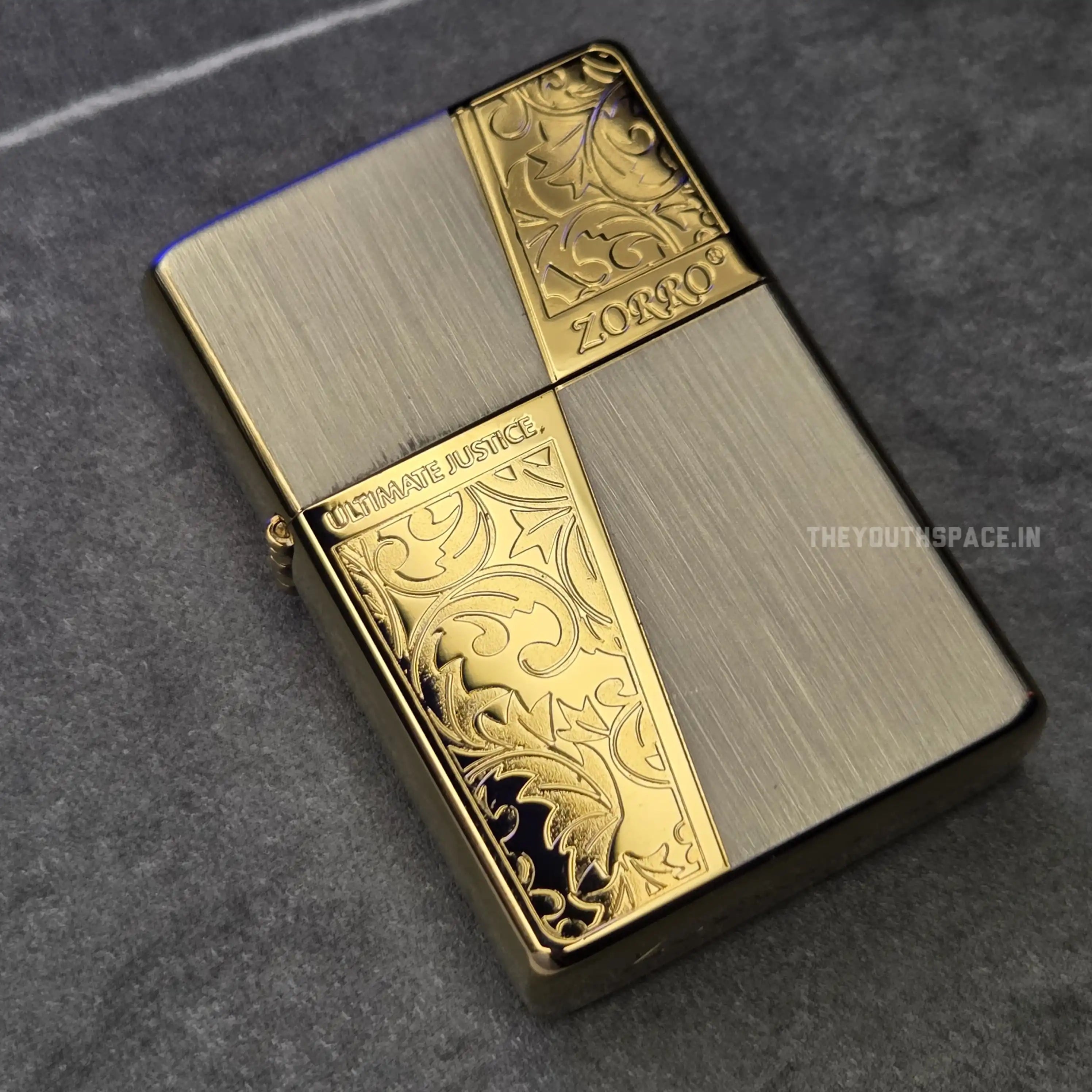 ZORRO ULTIMATE JUSTICE BRASS GOLDEN FLORAL DESIGN LIGHTER 23HK