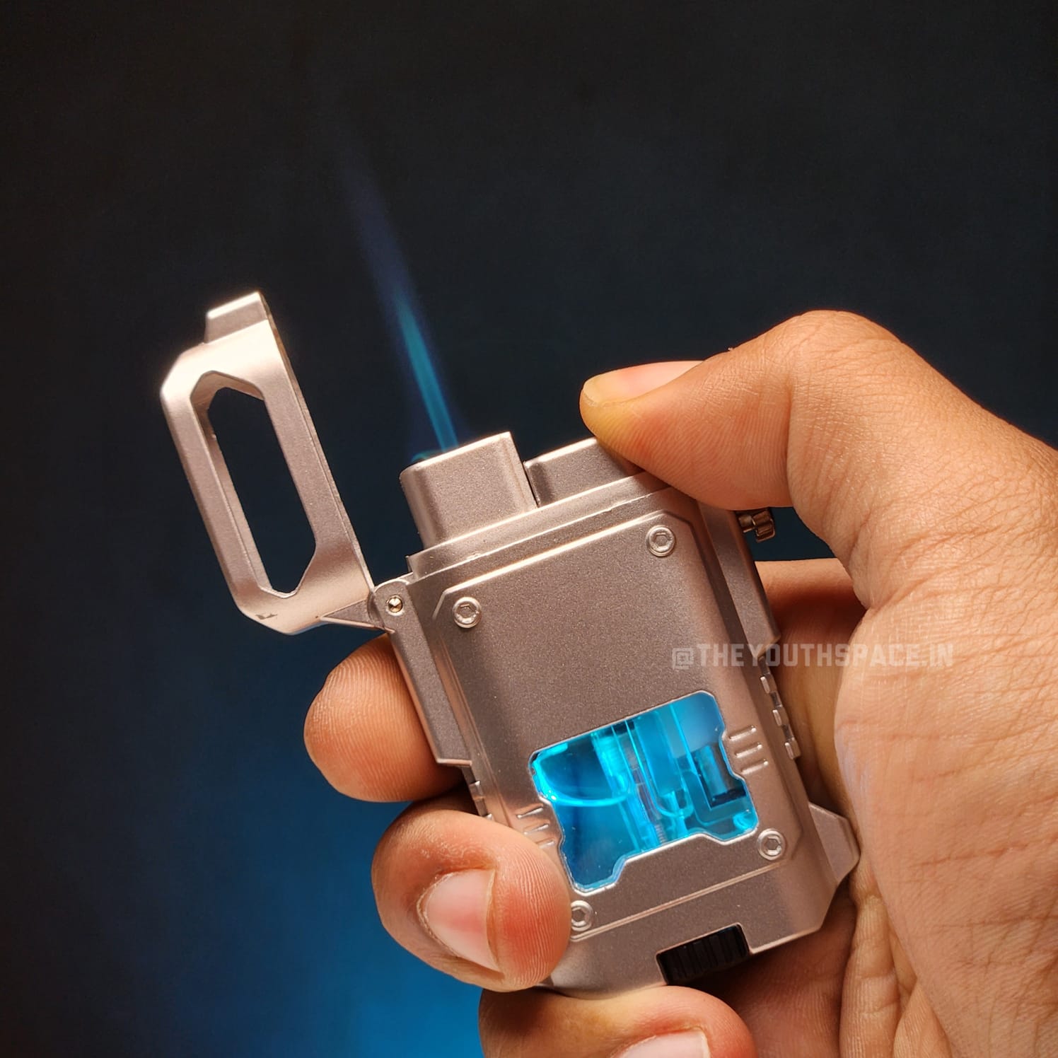 Blue Jet Flame Inflatable Metal Lighter with LED Lights