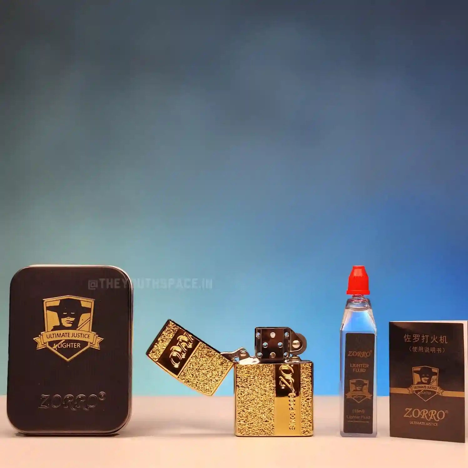 ZORRO ULTIMATE JUSTICE BRASS METALLIC GOLD COLOR LIGHTER 23HK