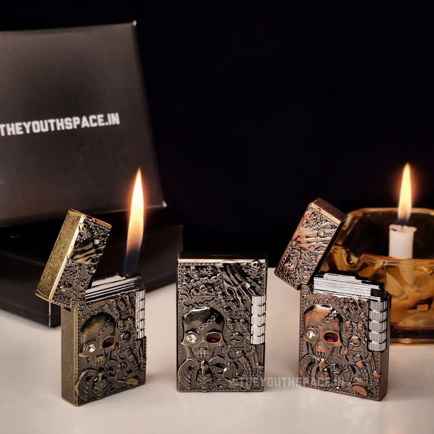 Crimson Eye Gothic Engraved Skull Lighter