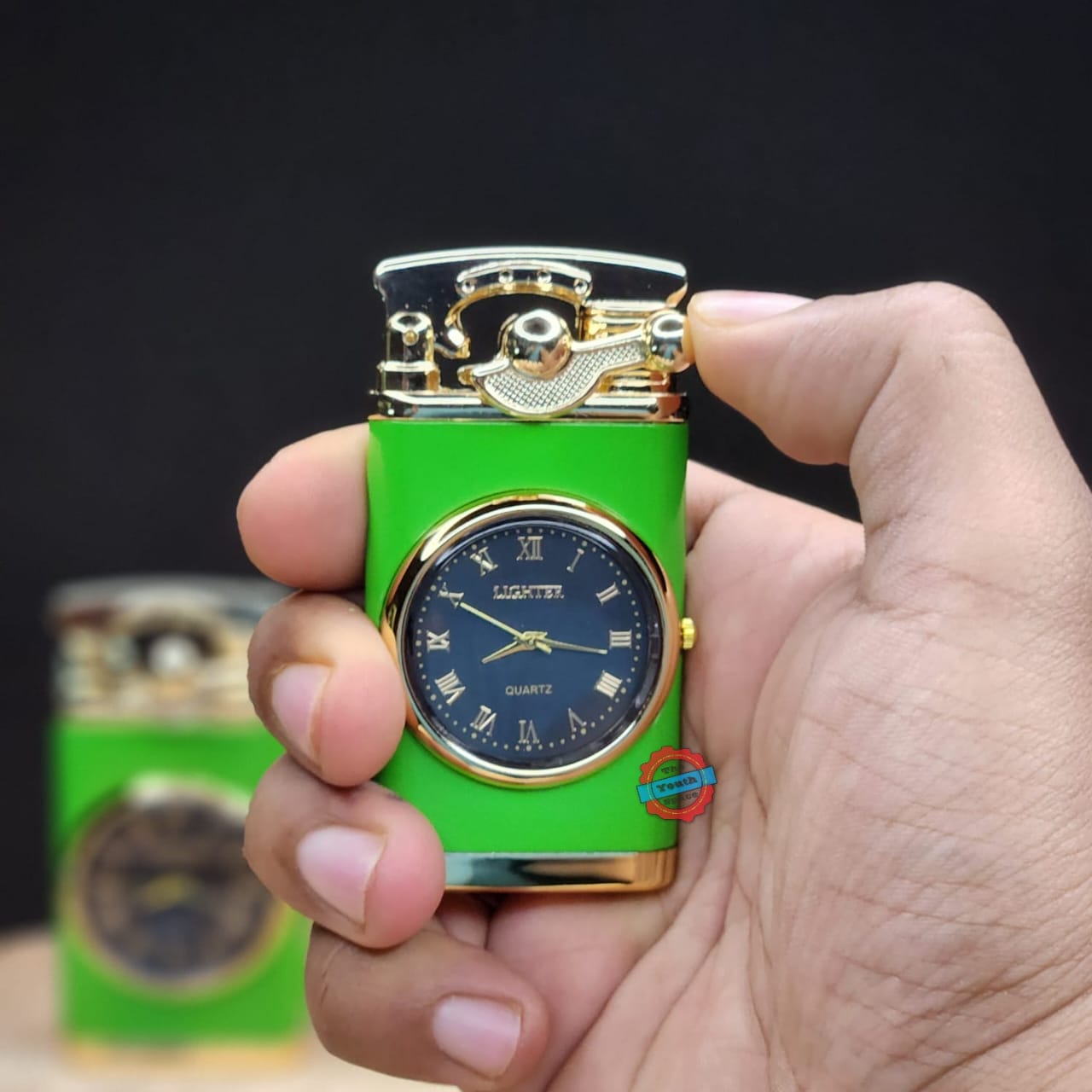 Jet Ignition Clock Lighter (Metallic, Color : Green)