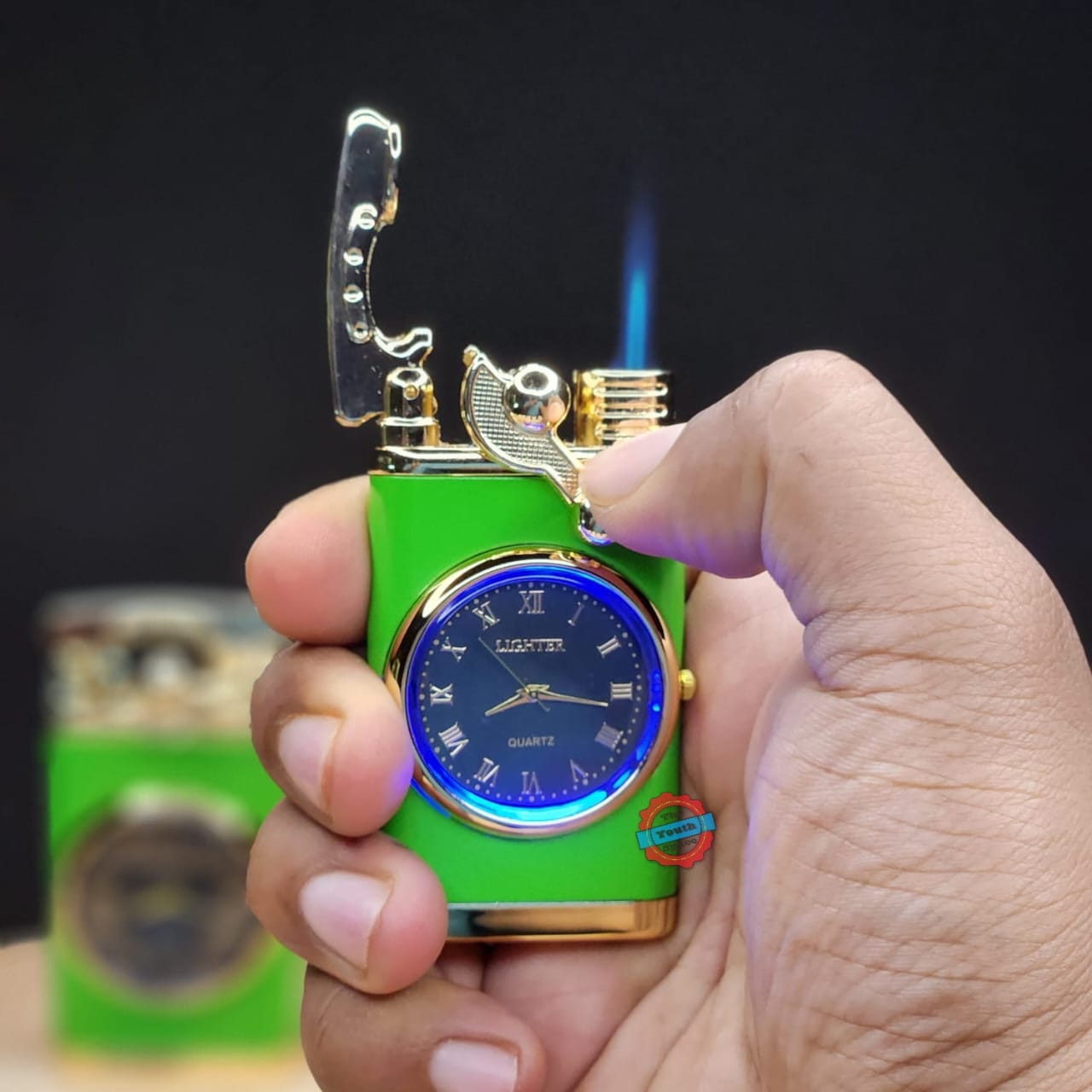 Jet Ignition Clock Lighter (Metallic, Color : Green)