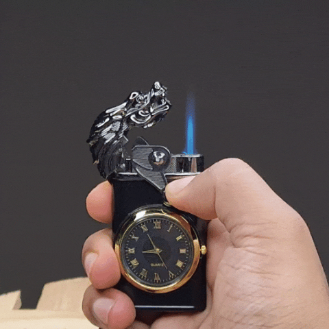 Dual flame Lion Clock lighter (Black)