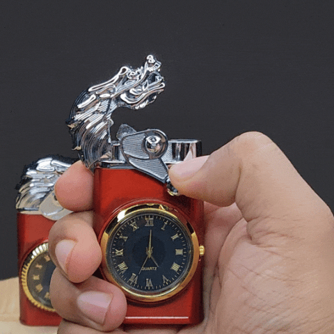 Dual flame Lion Clock lighter (Red)