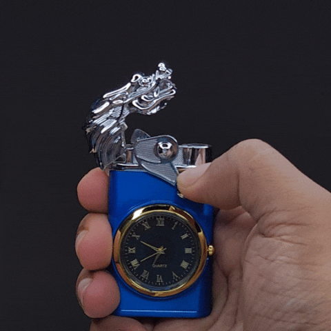 Dual flame Lion Clock lighter (Blue)