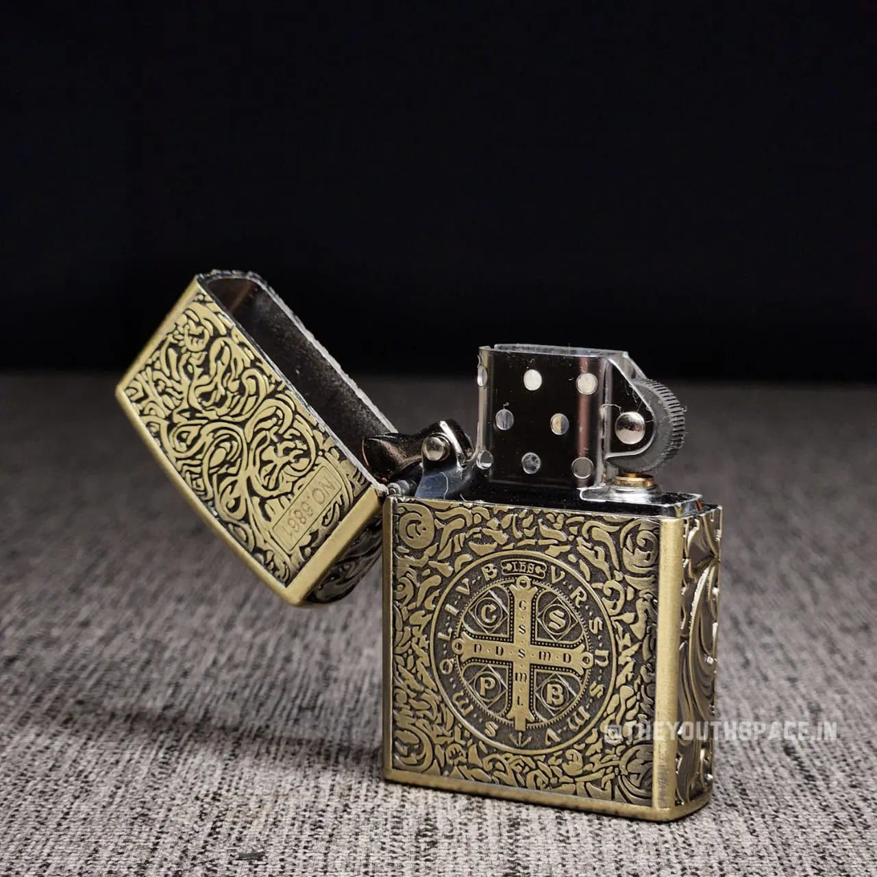 ZORRO Modified Antique Brass Saint Benedict Cross Kerosene Lighter