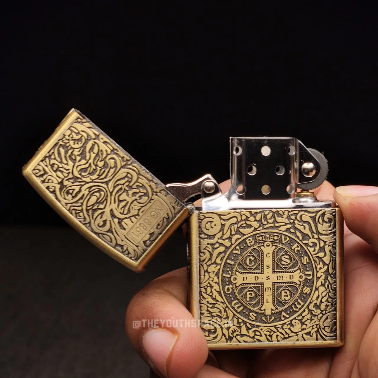 ZORRO Modified Antique Brass Saint Benedict Cross Kerosene Lighter