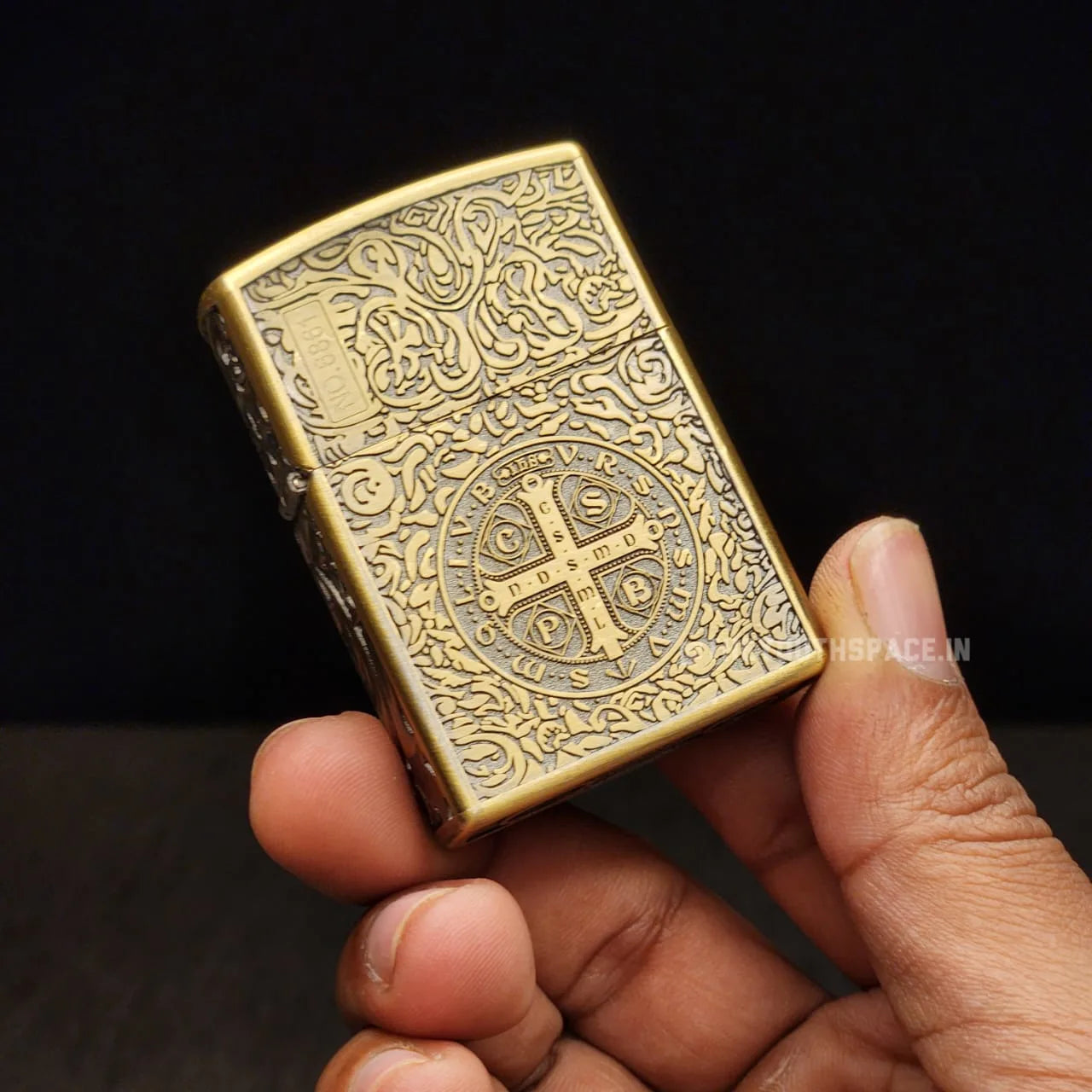 ZORRO Modified Antique Brass Saint Benedict Cross Kerosene Lighter