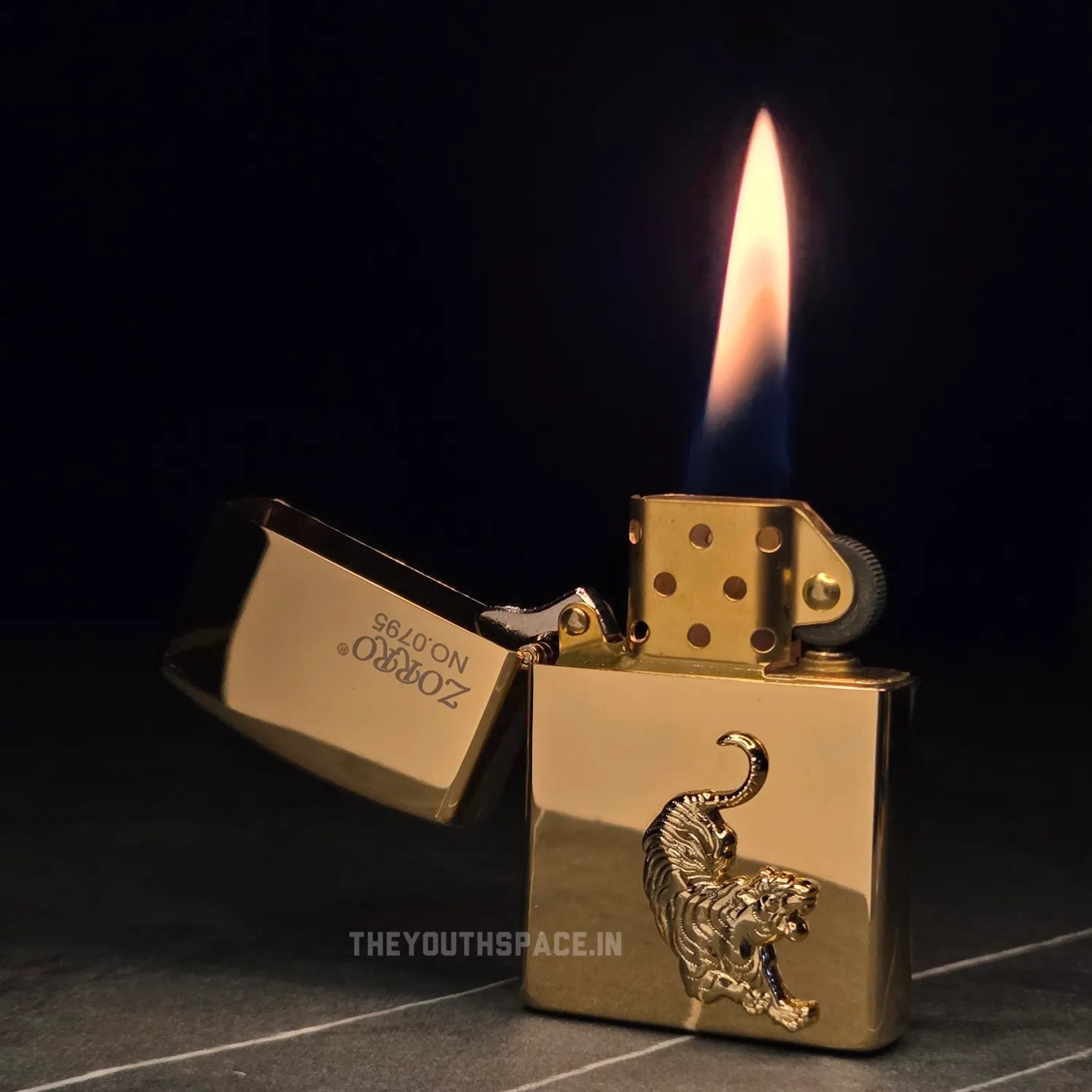ZORRO ULTIMATE JUSTICE BRASS GOLDEN TIGER EMBOSSED LIGHTER 2025
