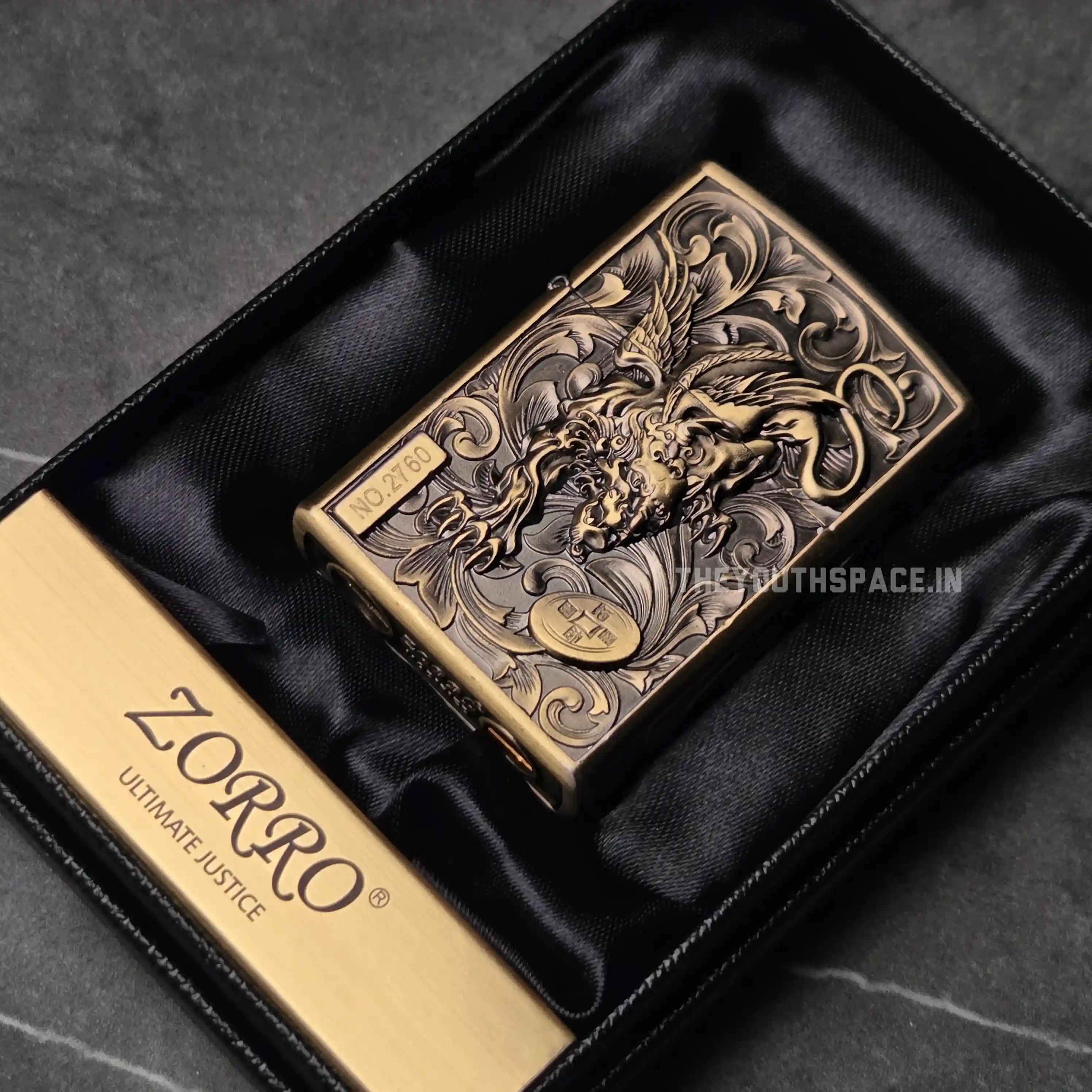Zorro Ultimate Justice Brass 3D Carved Heavy Armor Mythical Guardian Creature Lighter