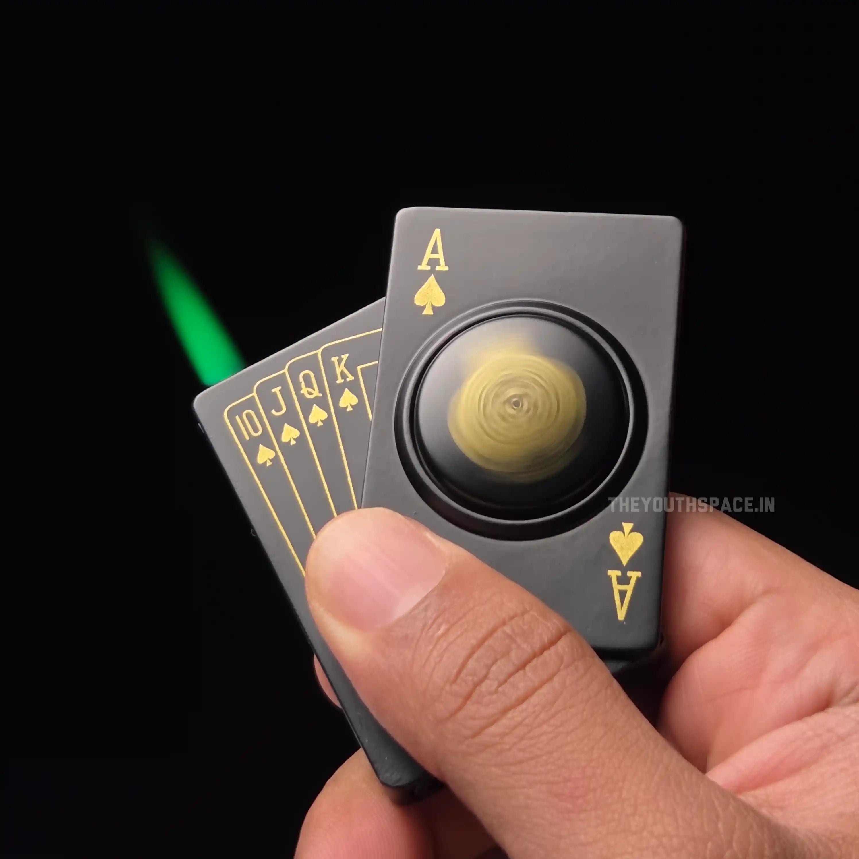 Ace of Spades Spinner Green Flame Jet Lighter