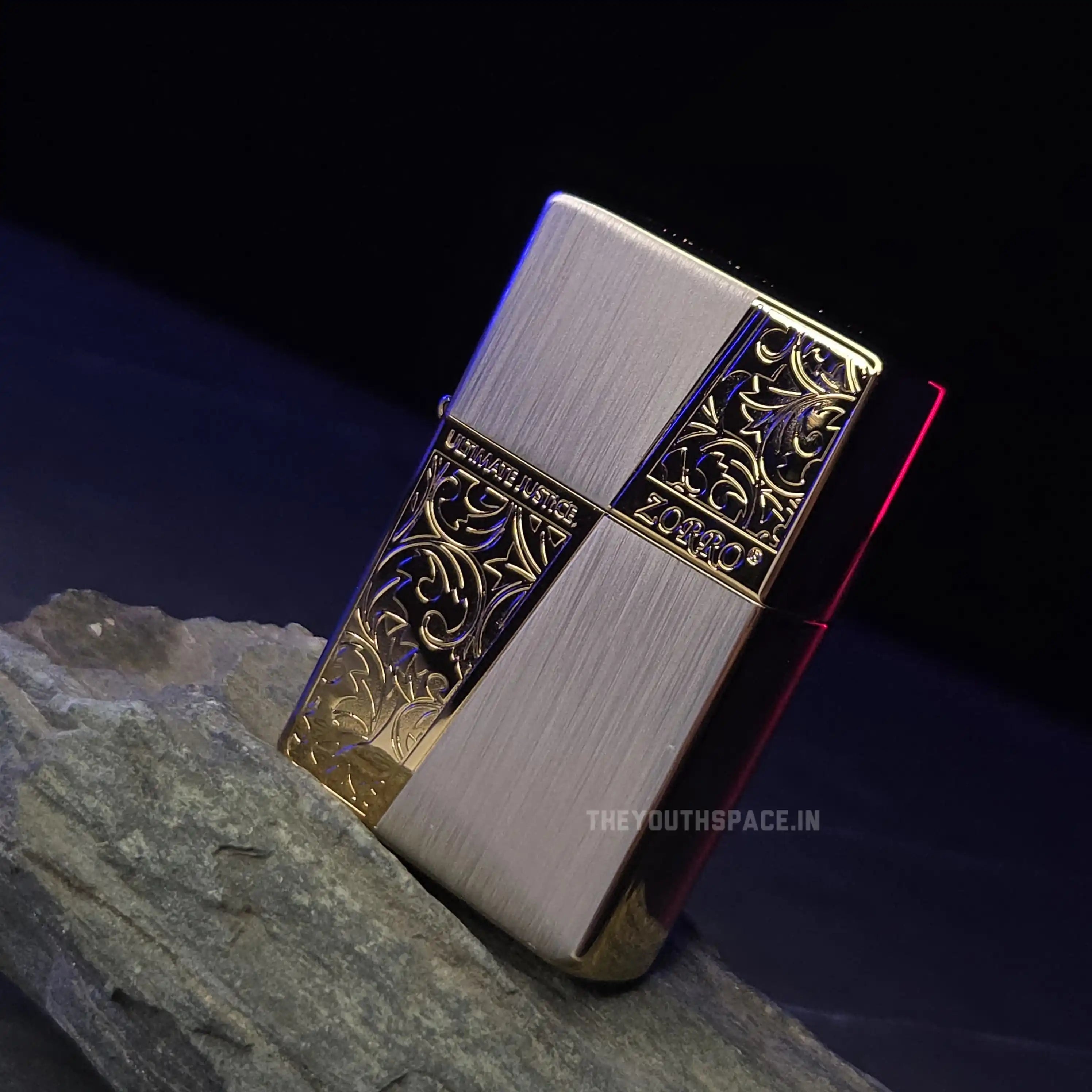 ZORRO ULTIMATE JUSTICE BRASS GOLDEN FLORAL DESIGN LIGHTER 23HK