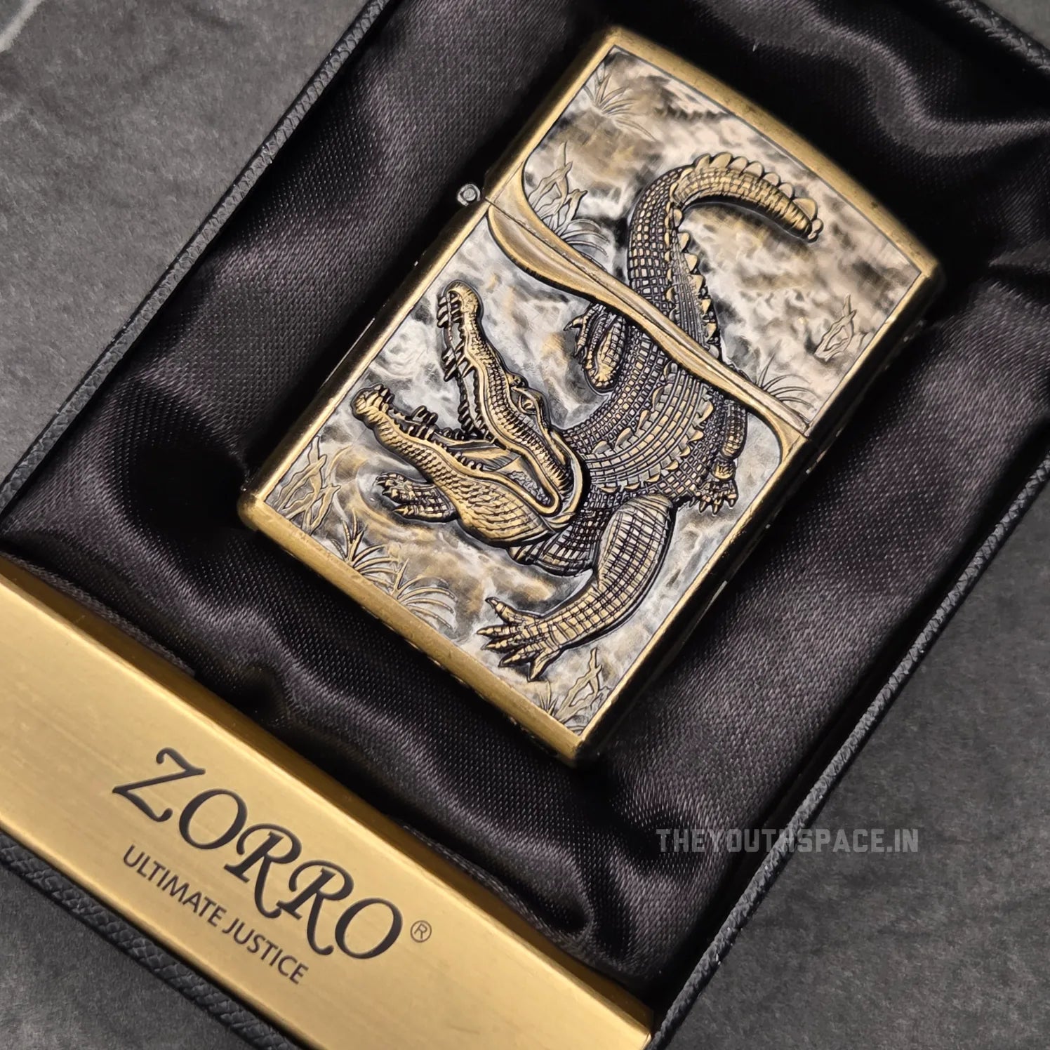 Zorro Ultimate Justice Brass 3D Carved Heavy Armor Crocodile Lighter