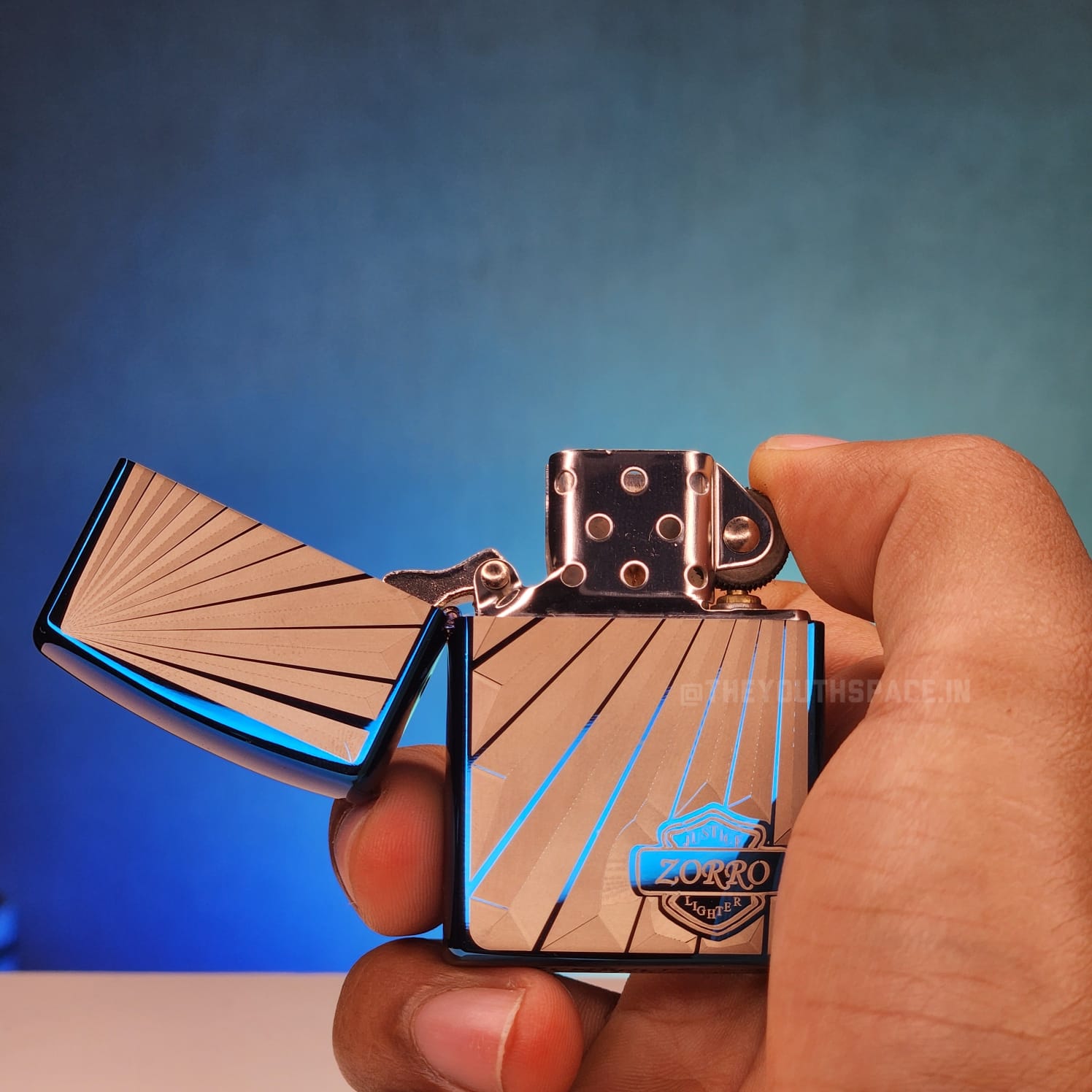 ZORRO ULTIMATE JUSTICE BRASS METALLIC BLUE COLOR LIGHTER 21HK