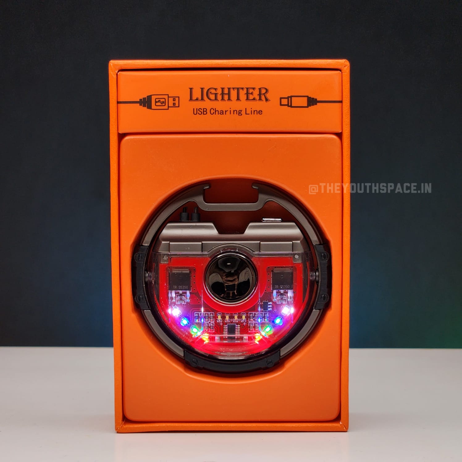 Premium Disc Shaped Spinner Lighter with LED Lights (Metallic)