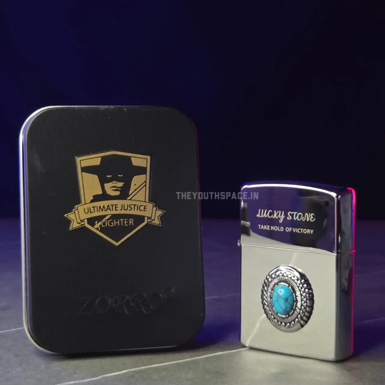 ZORRO ULTIMATE JUSTICE BRASS TURQUOISE LUCKY STONE LIGHTER 24HK