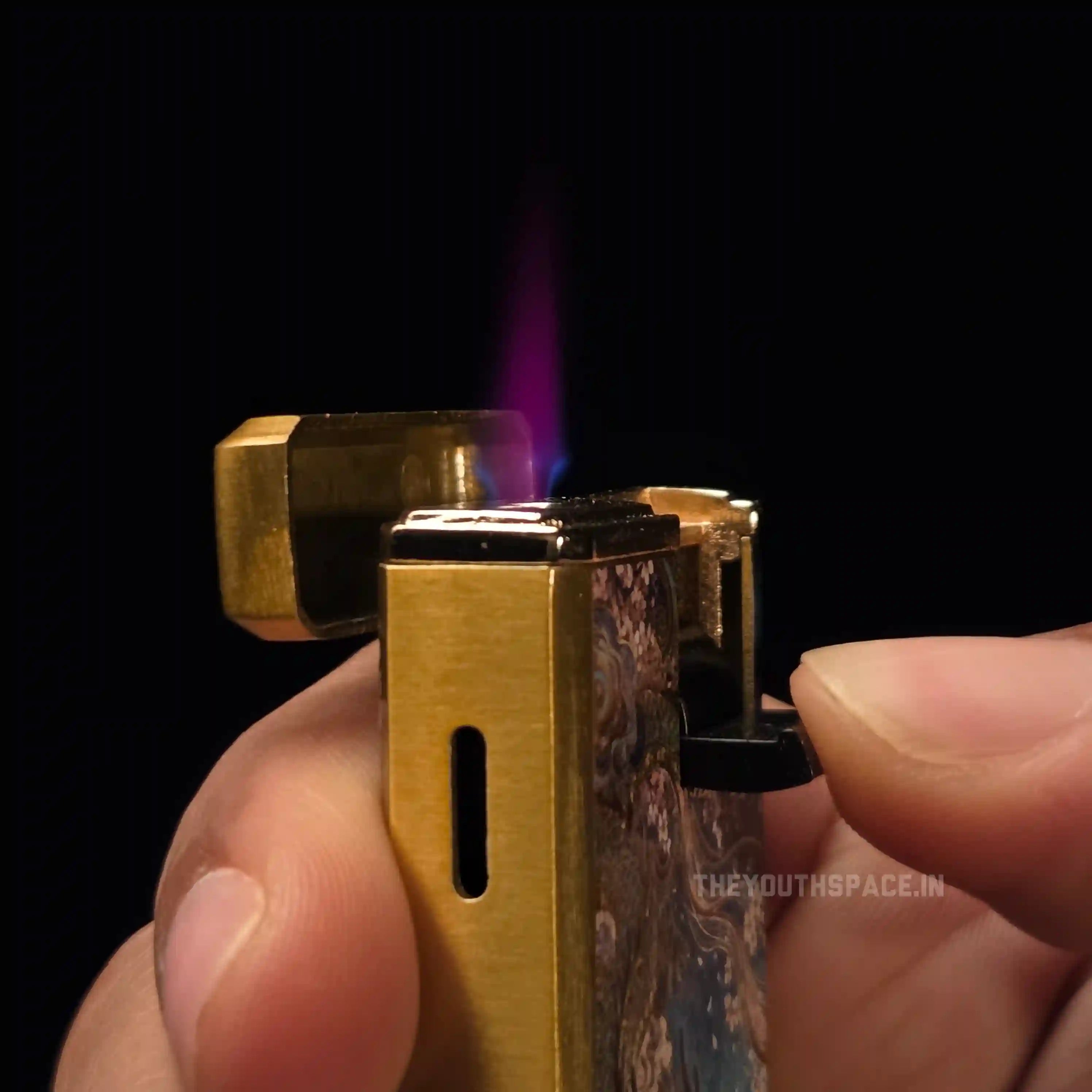 Gold Toned Relief Printed Dragon Red Flame Jet Lighter